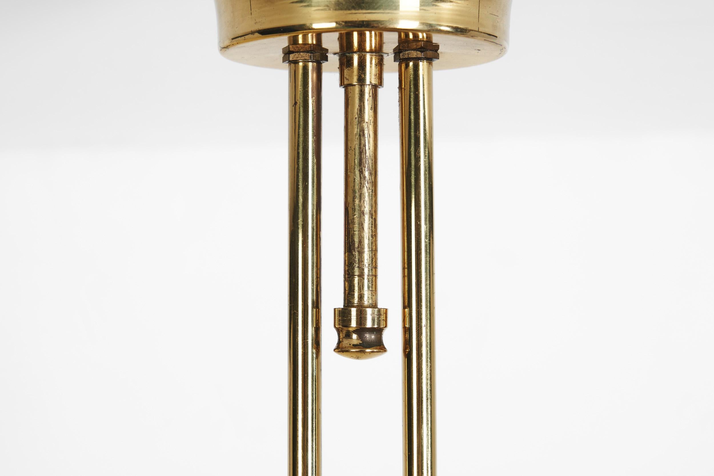 Brass Ceiling Lamp with Decorative Cylindrical Glass Shades, Europe Ca 1950s For Sale 4