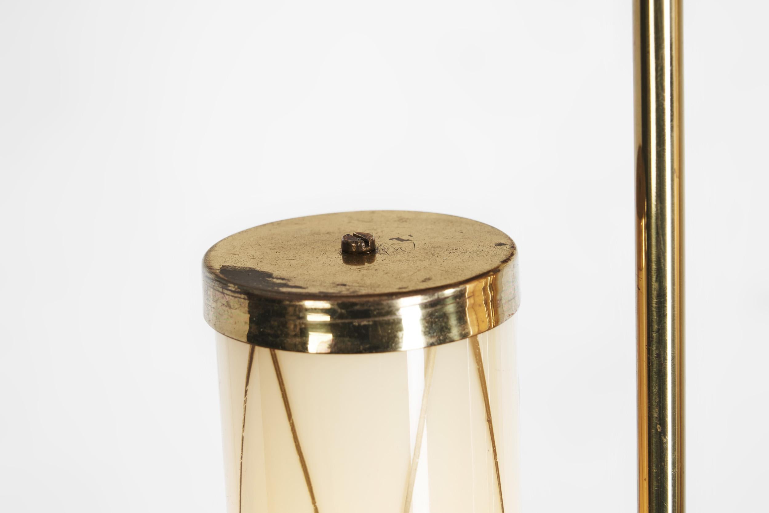 Brass Ceiling Lamp with Decorative Cylindrical Glass Shades, Europe Ca 1950s For Sale 7