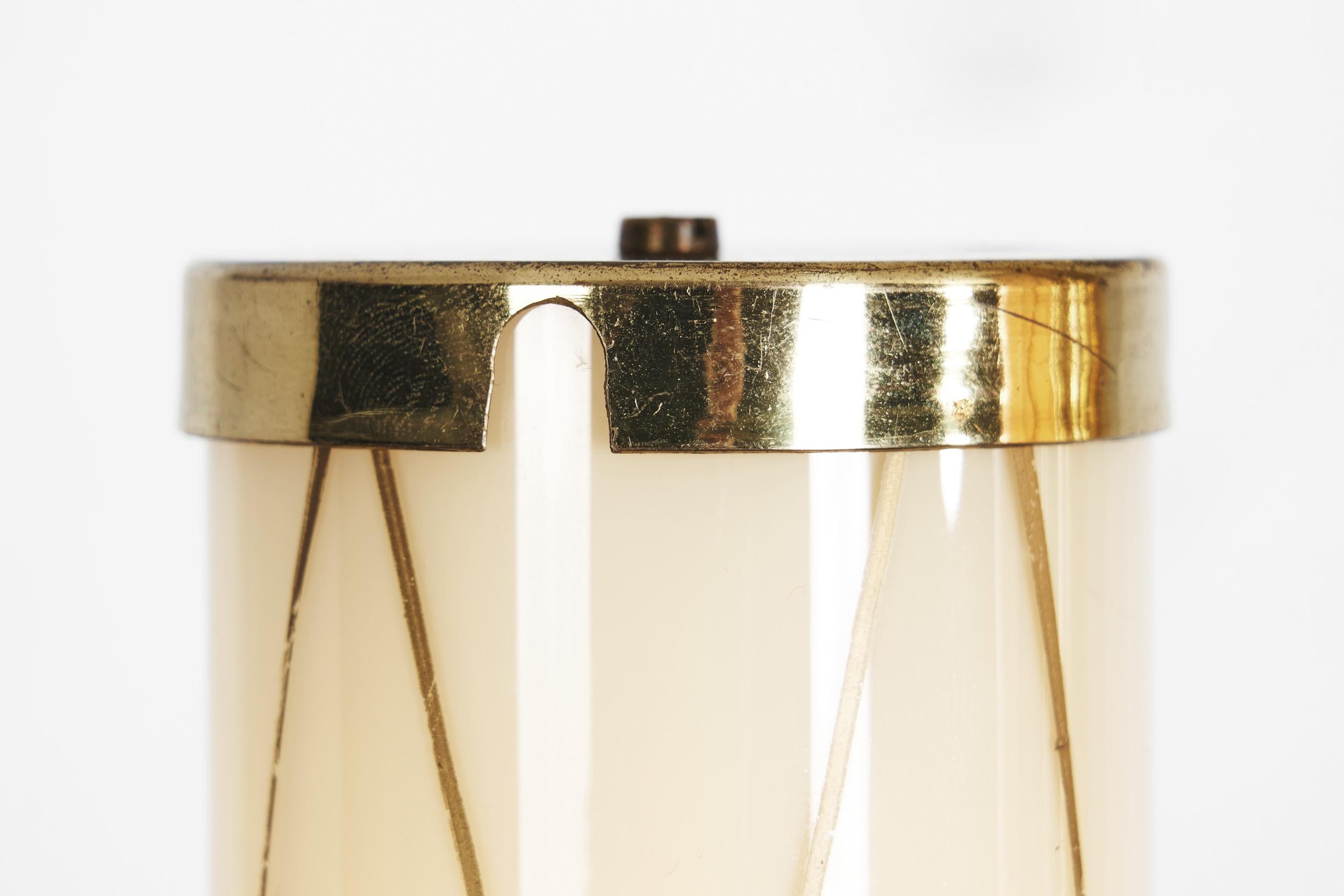 Brass Ceiling Lamp with Decorative Cylindrical Glass Shades, Europe Ca 1950s For Sale 8