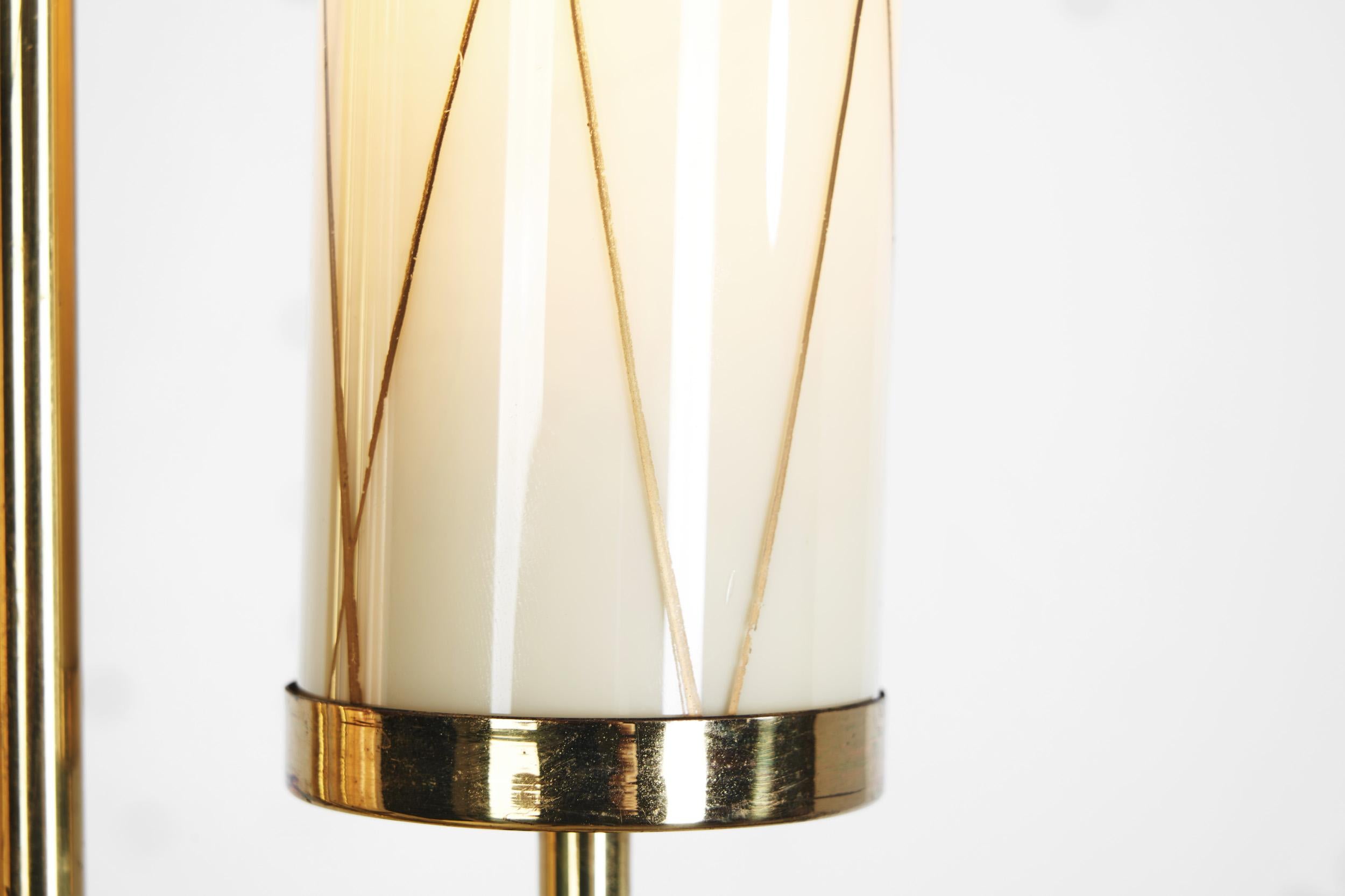 Brass Ceiling Lamp with Decorative Cylindrical Glass Shades, Europe Ca 1950s For Sale 10