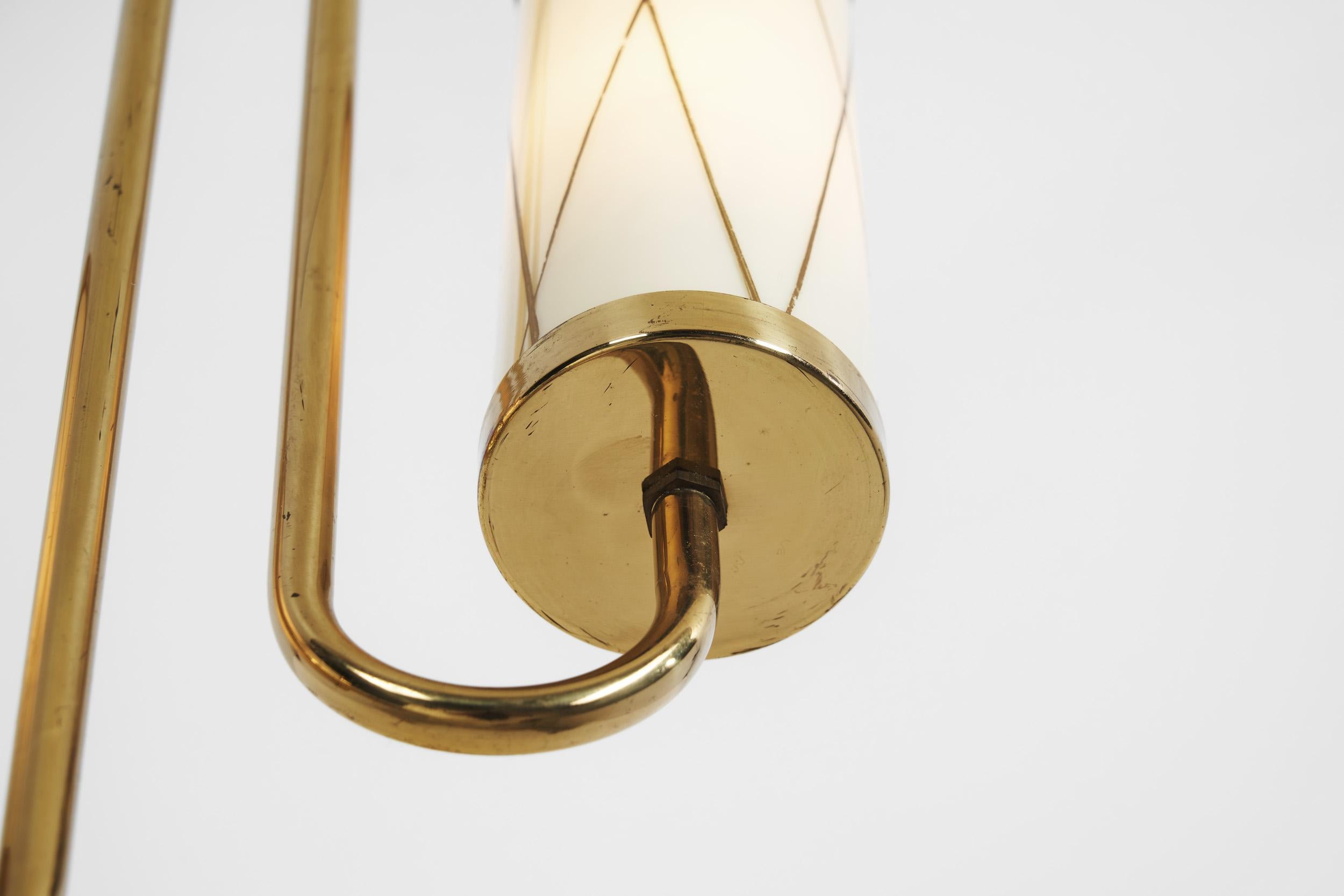 Brass Ceiling Lamp with Decorative Cylindrical Glass Shades, Europe Ca 1950s For Sale 12