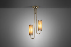 Brass Ceiling Lamp with Decorative Cylindrical Glass Shades, Europe Ca 1950s