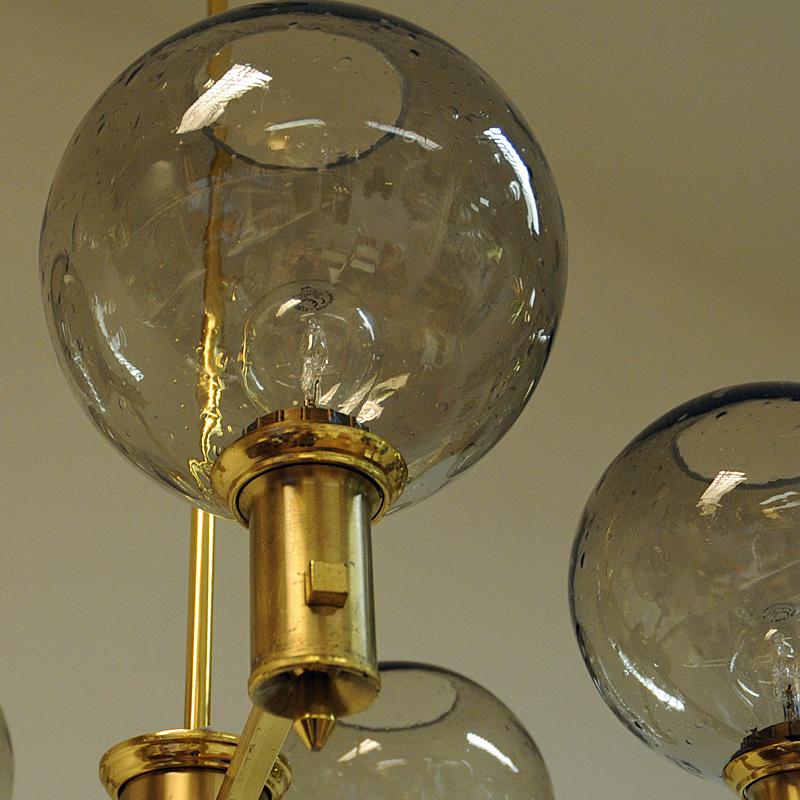 Swedish Brass Ceiling Lamp with Five Smokey Glassdomes 1960s, Scandinavia