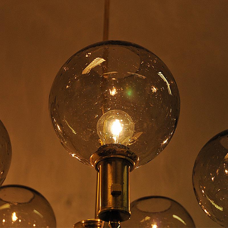 Brass Ceiling Lamp with Five Smokey Glassdomes 1960s, Scandinavia In Good Condition In Stockholm, SE