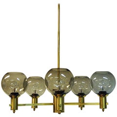 Brass Ceiling Lamp with Five Smokey Glassdomes 1960s, Scandinavia