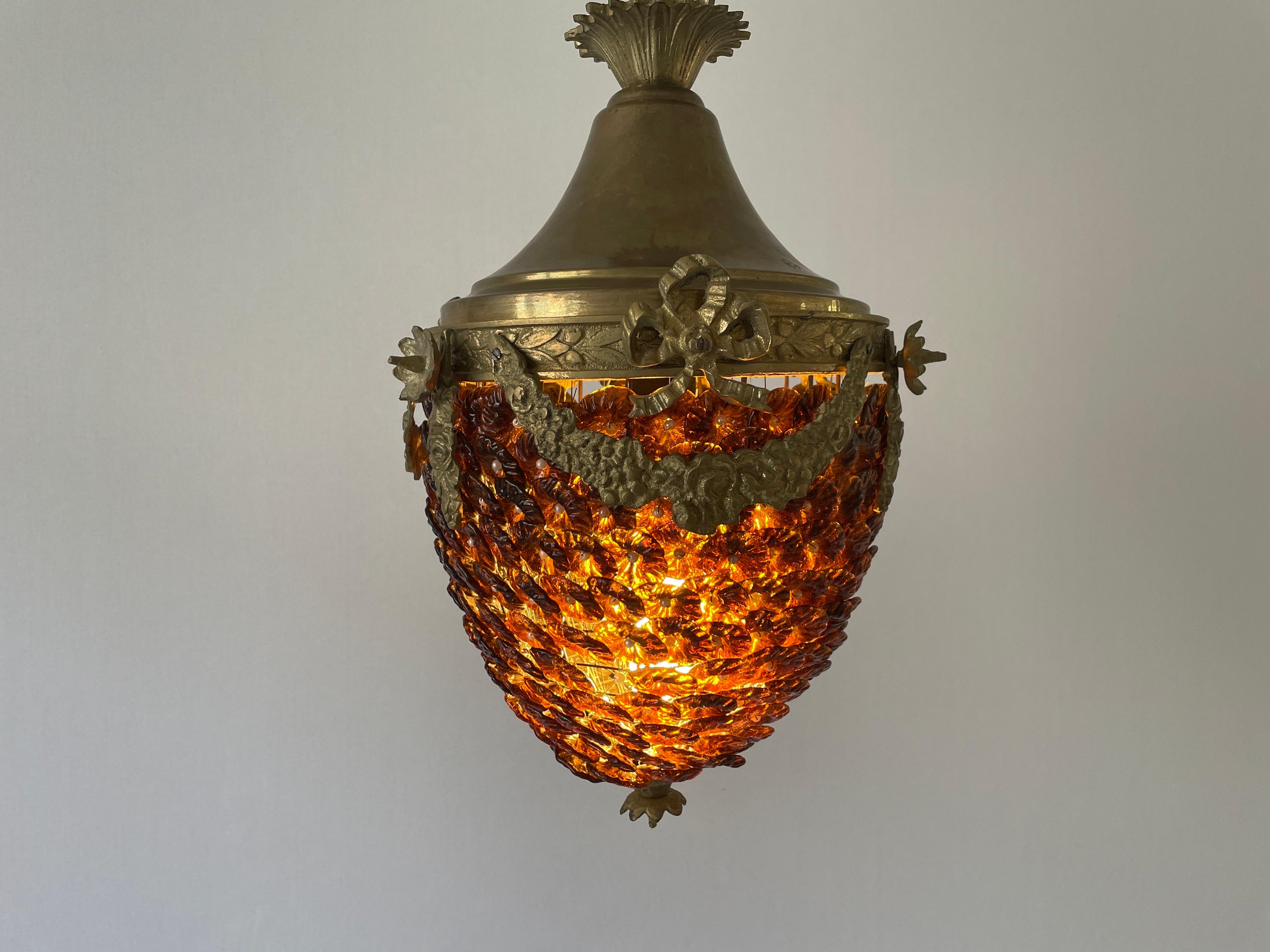 Fine XX secolo Lampada da soffitto in ottone con pietre di vetro, anni '70, Germania in vendita