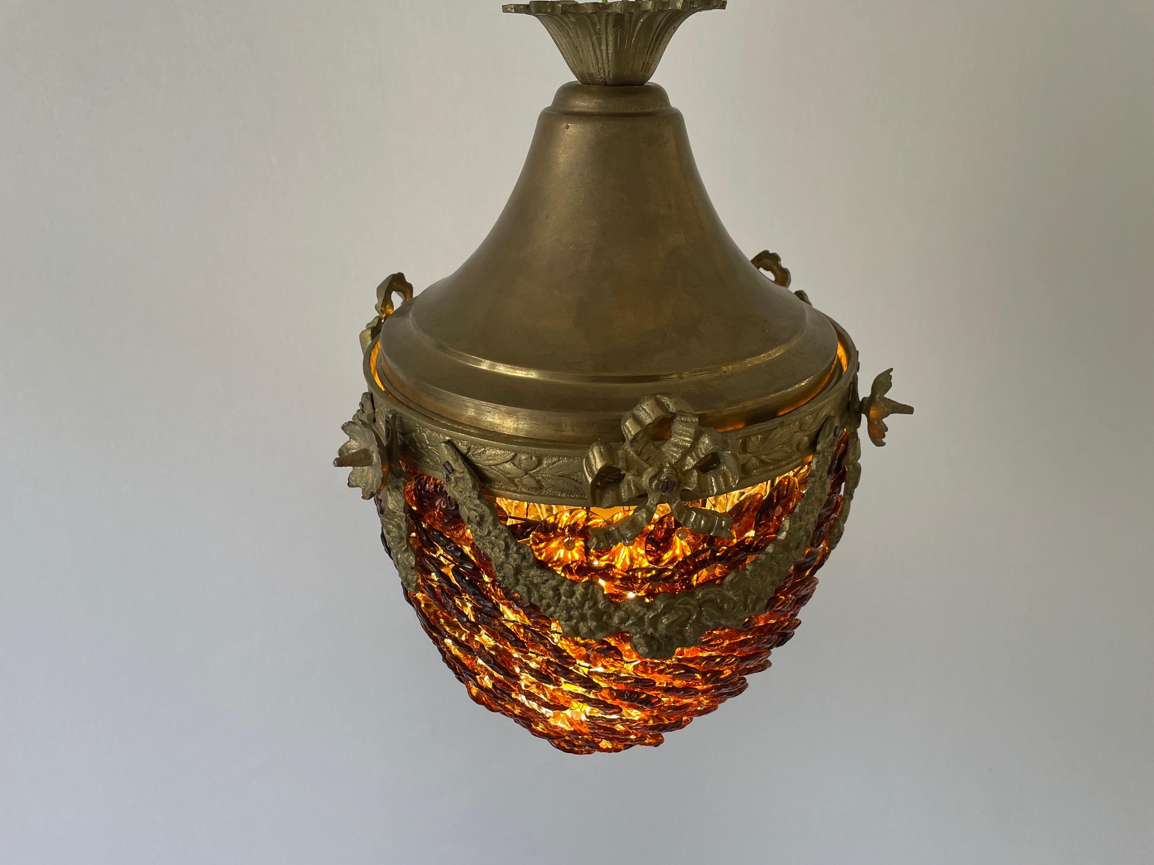 Ottone Lampada da soffitto in ottone con pietre di vetro, anni '70, Germania in vendita