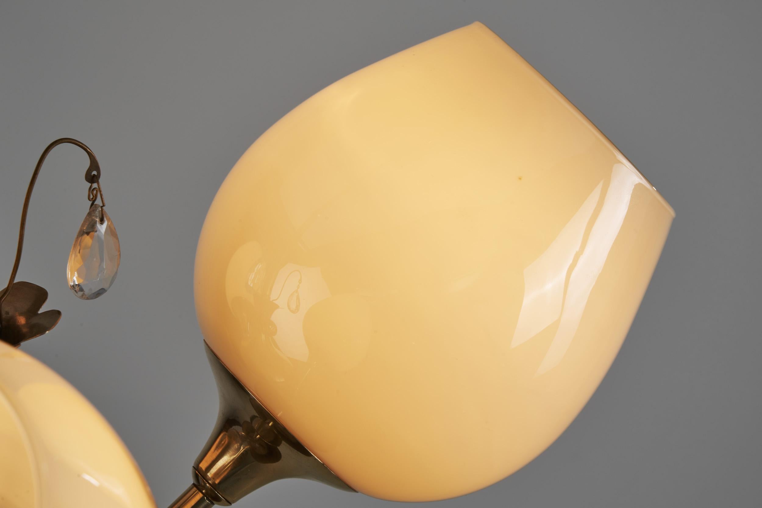 Brass Ceiling Lamp with Opal Shades by Itsu 'Attr.', Finland, ca 1950s For Sale 5