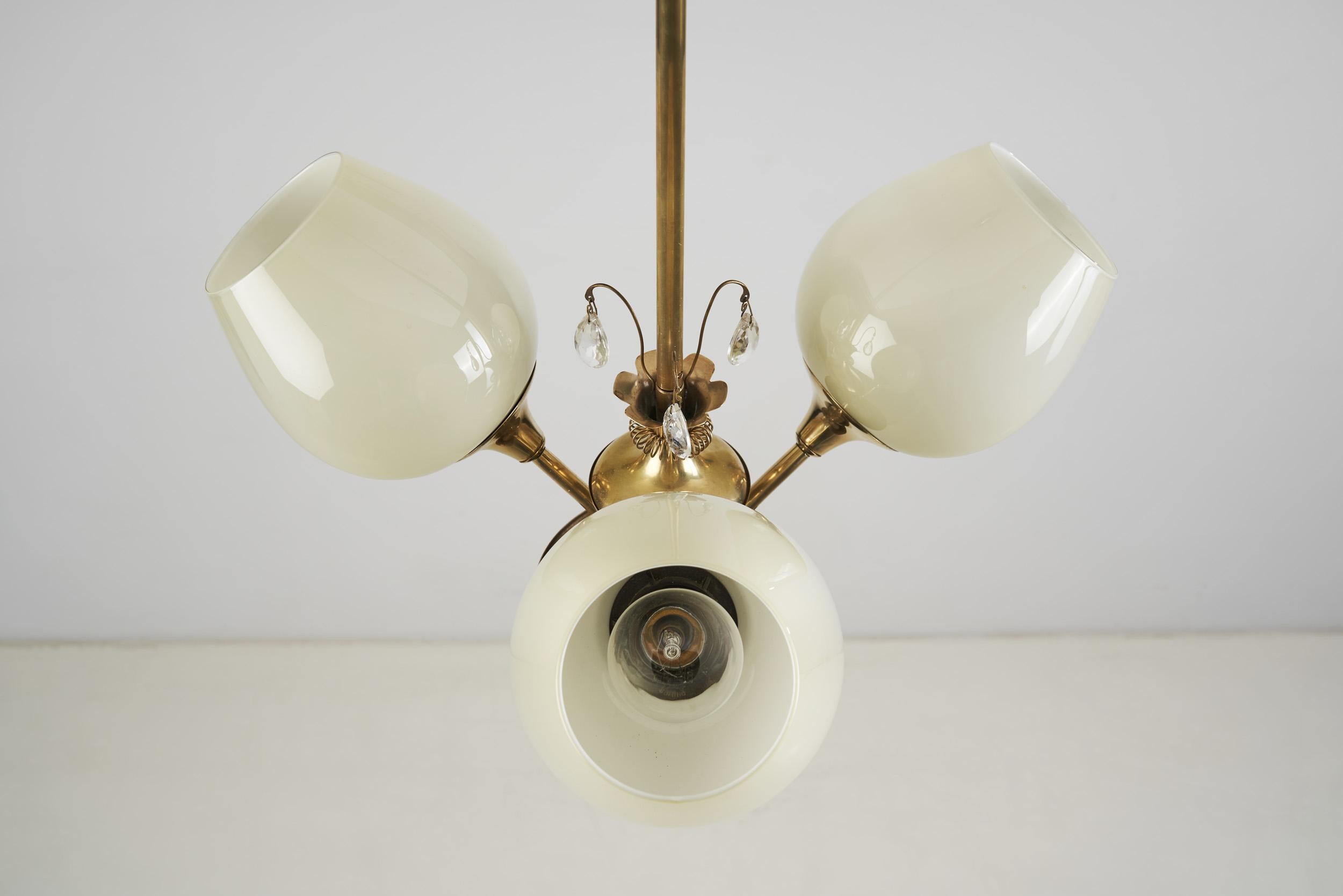 Brass Ceiling Lamp with Opal Shades by Itsu 'Attr.', Finland, ca 1950s For Sale 7
