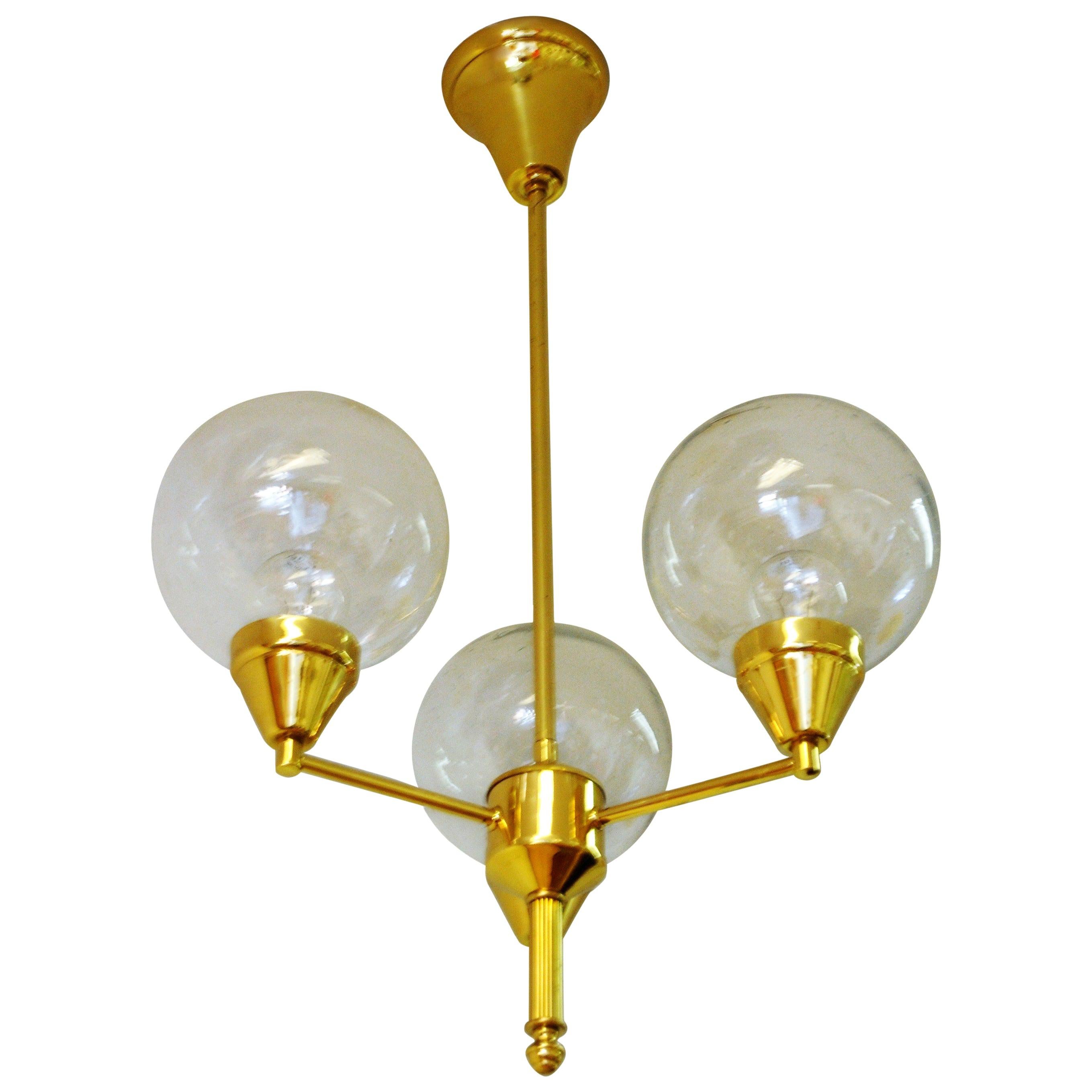 Brass Ceiling Lamp with Three Clear Glass Domes 1960s, Sweden
