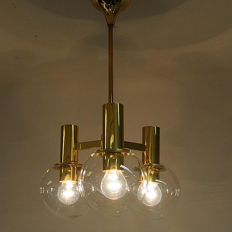 Swedish Brass Ceiling Lamp with Three Downwards Glass Domes, 1960s, Sweden