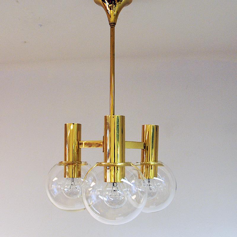 Brass Ceiling Lamp with Three Downwards Glass Domes, 1960s, Sweden In Good Condition In Stockholm, SE