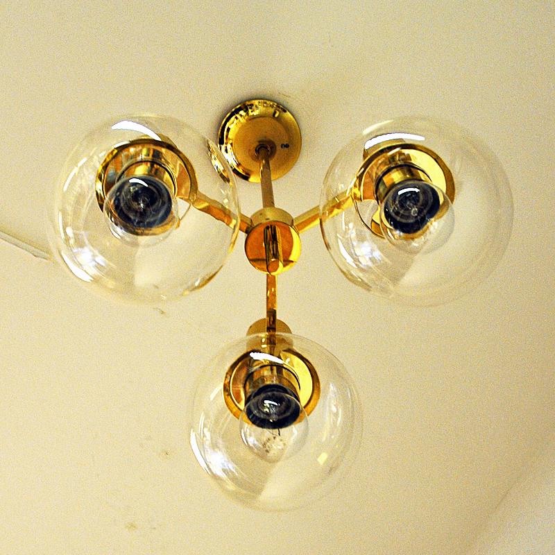 Brass Ceiling Lamp with Three Downwards Glass Domes, 1960s, Sweden 1
