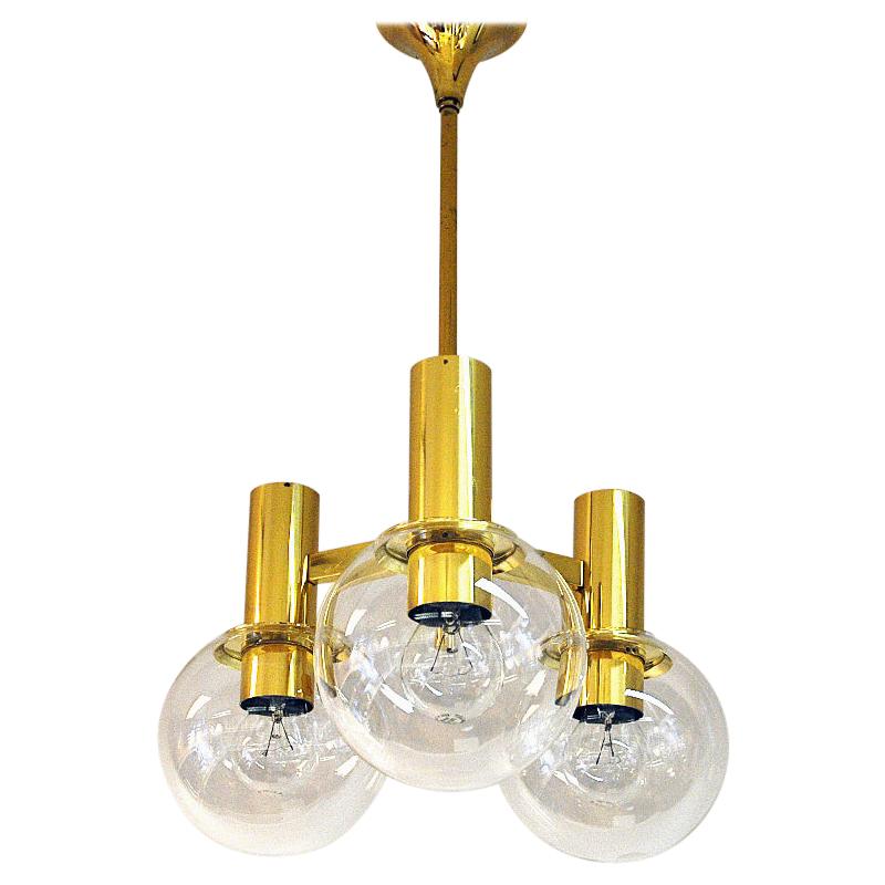 Brass Ceiling Lamp with Three Downwards Glass Domes, 1960s, Sweden