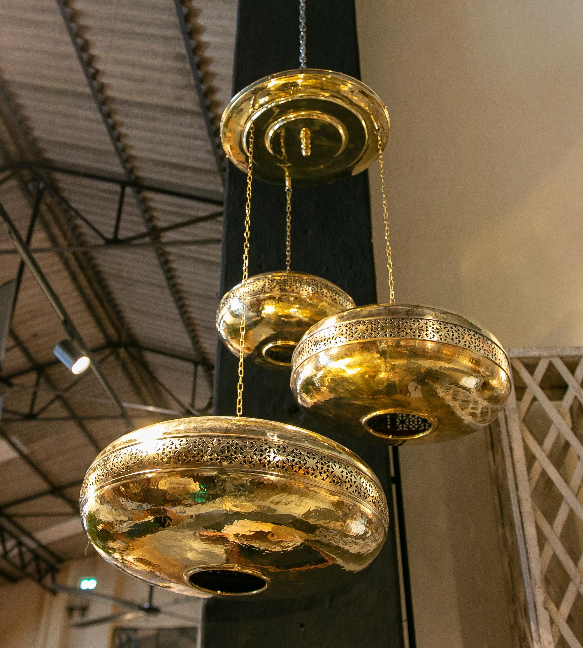  Brass Ceiling Lamp with Three Heights For Sale 9