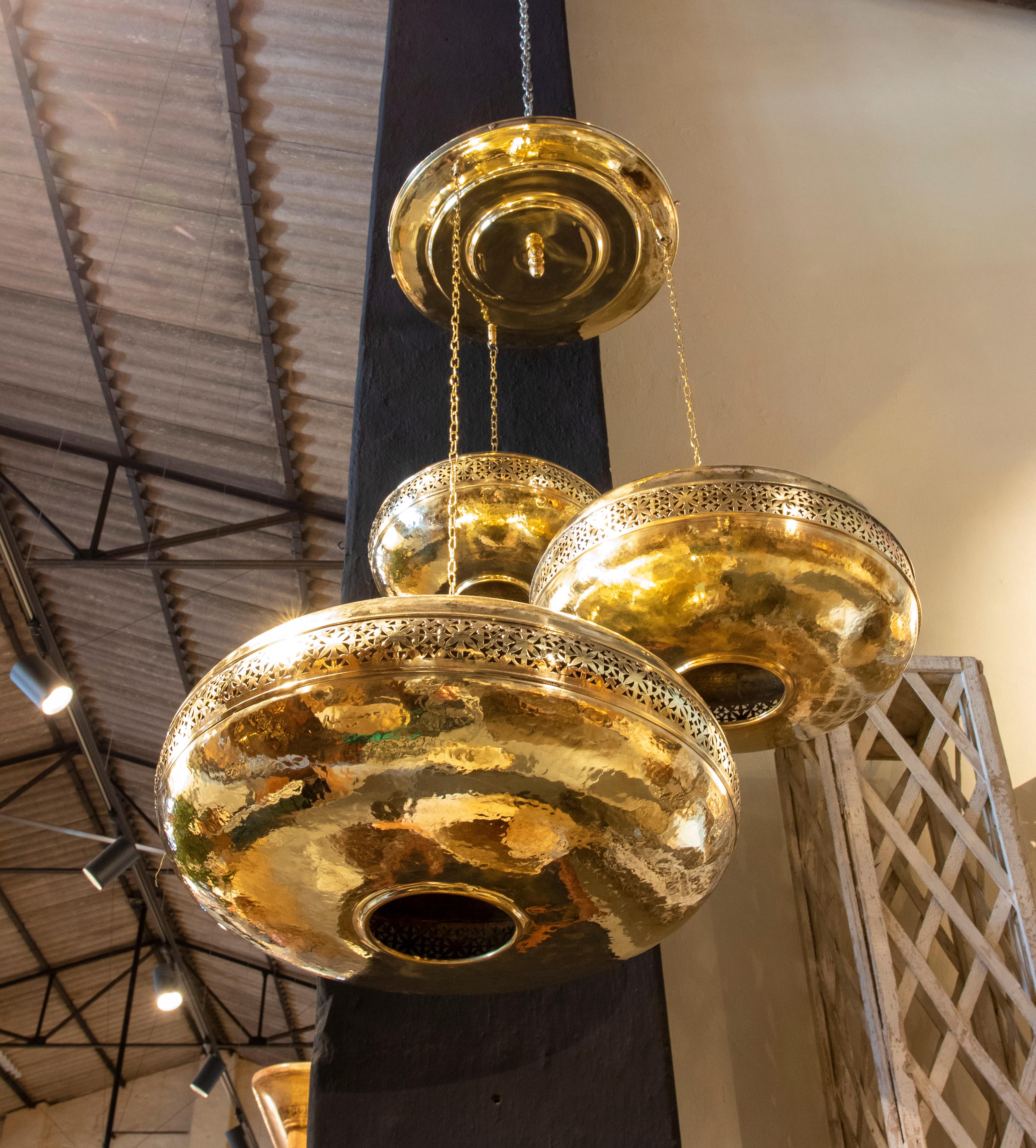 20th Century  Brass Ceiling Lamp with Three Heights For Sale