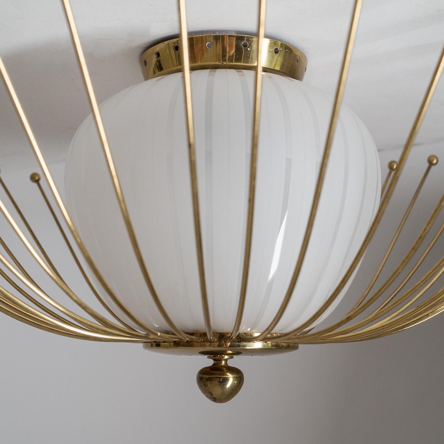 Brass Ceiling Light, 1940s, Striped Glass 5