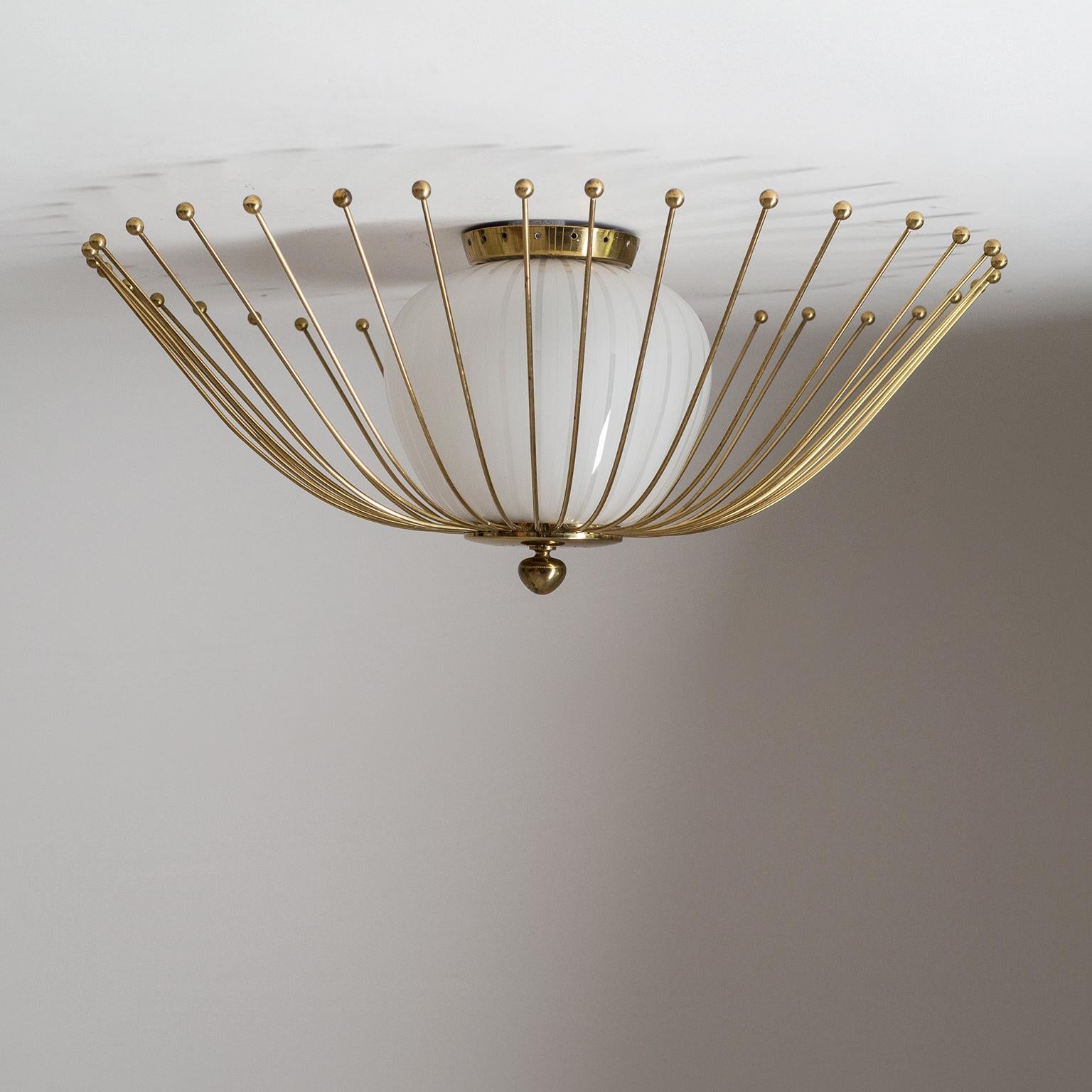 Brass Ceiling Light, 1940s, Striped Glass 6