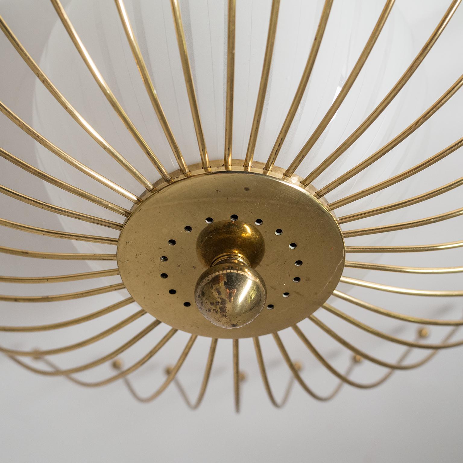 Brass Ceiling Light, 1940s, Striped Glass 7