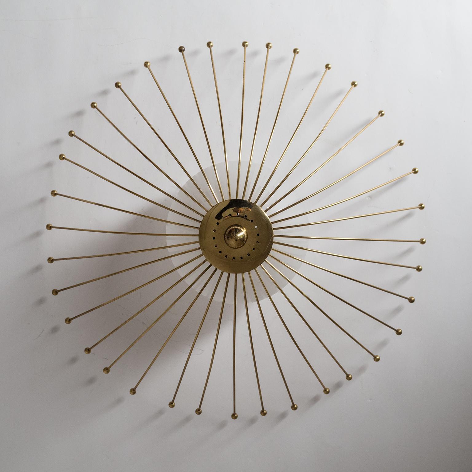 Mid-20th Century Brass Ceiling Light, 1940s, Striped Glass