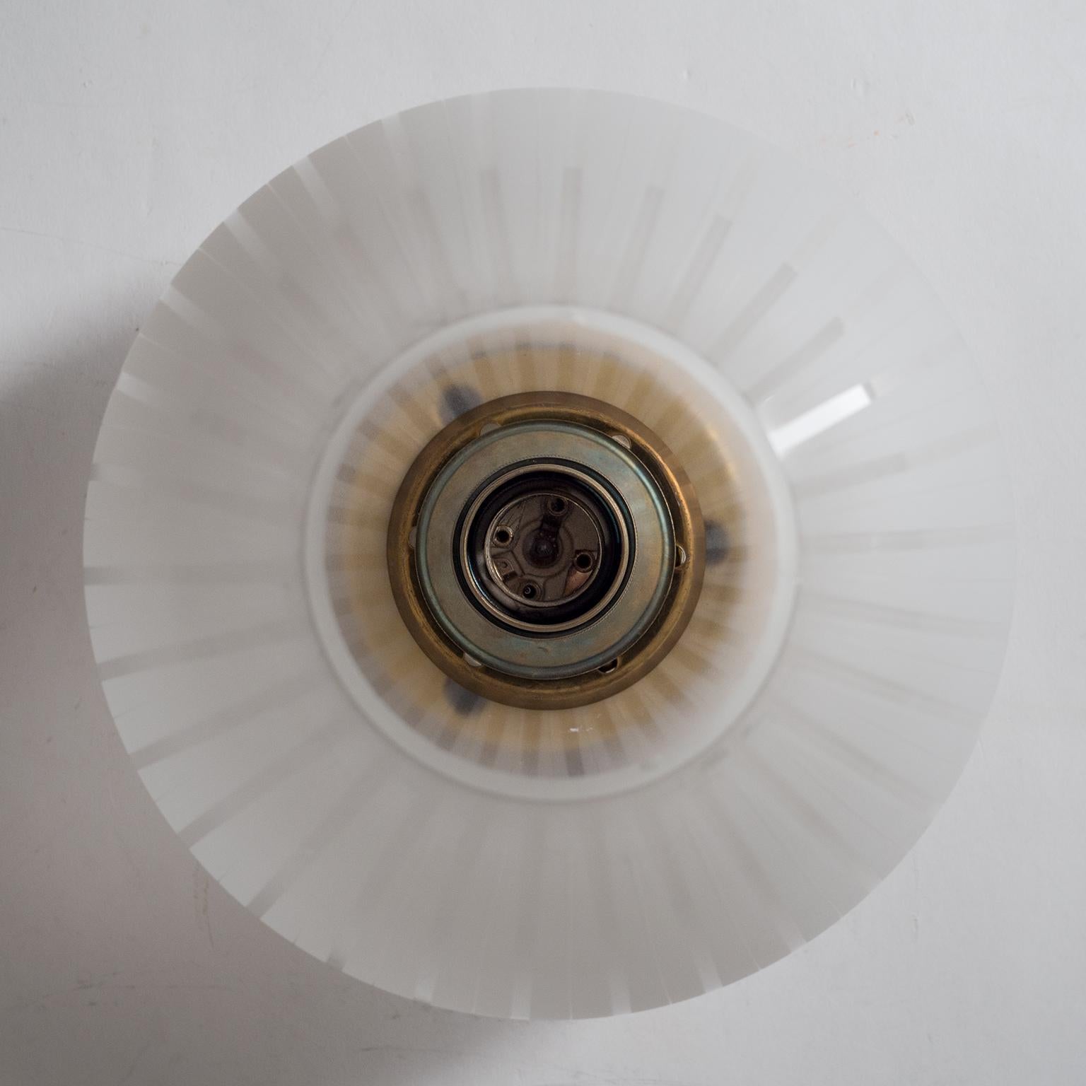 Brass Ceiling Light, 1940s, Striped Glass 1