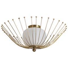 Brass Ceiling Light, 1940s, Striped Glass