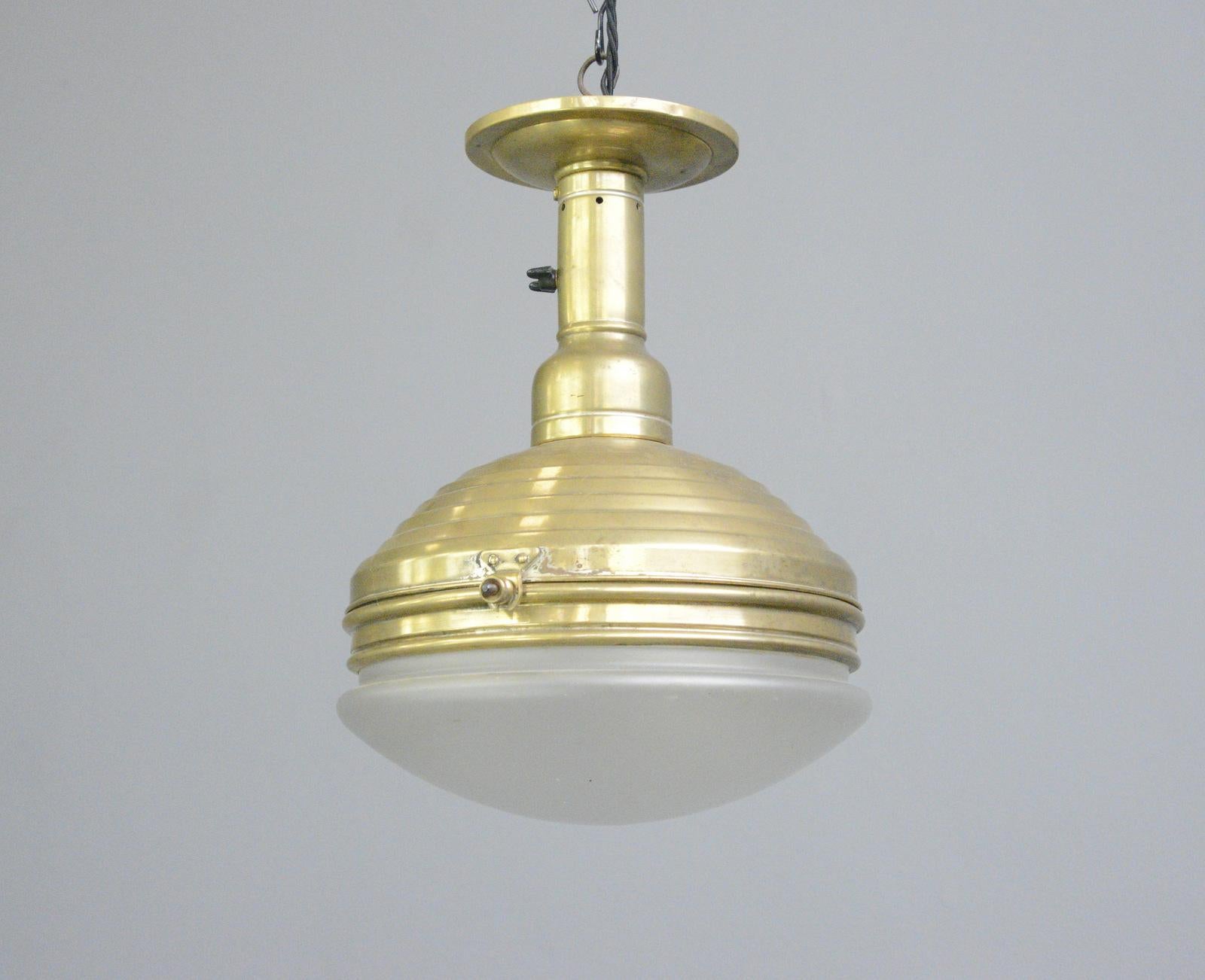 German Brass Ceiling Light by Carl Zeiss Jena Circa 1920s