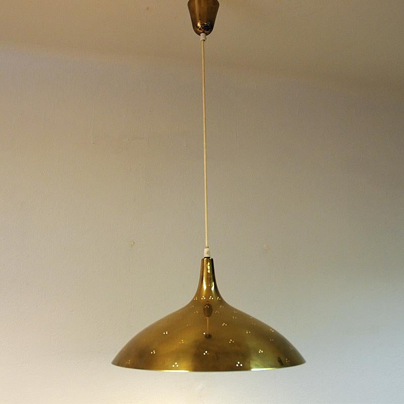 Frosted Brass Ceiling midcentury Pendant by Paavo Tynell for Idman, Finland 1950s