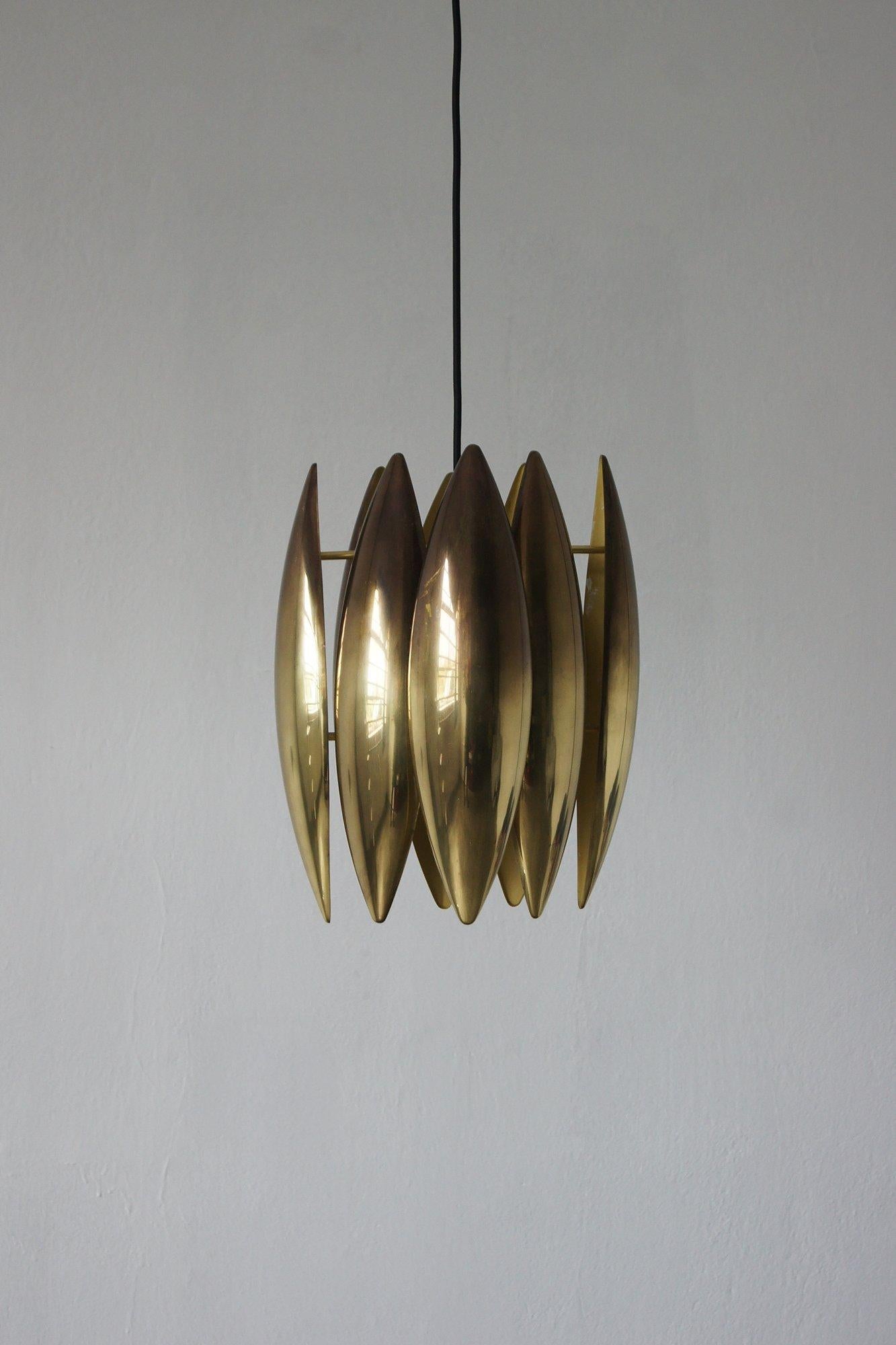 Scandinavian Modern Brass Ceiling Pendant Lamp Kastor Design by Jo Hammerborg for Fog & Mørup, 1970s