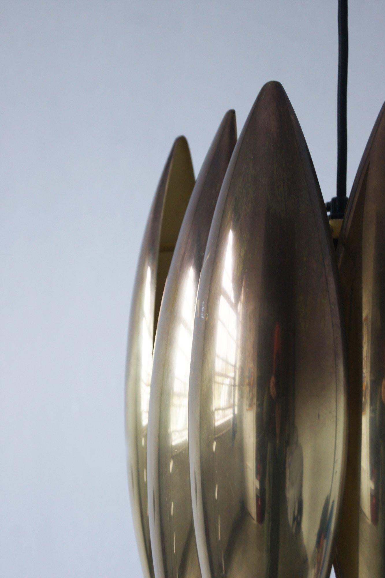 Danish Brass Ceiling Pendant Lamp Kastor Design by Jo Hammerborg for Fog & Mørup, 1970s