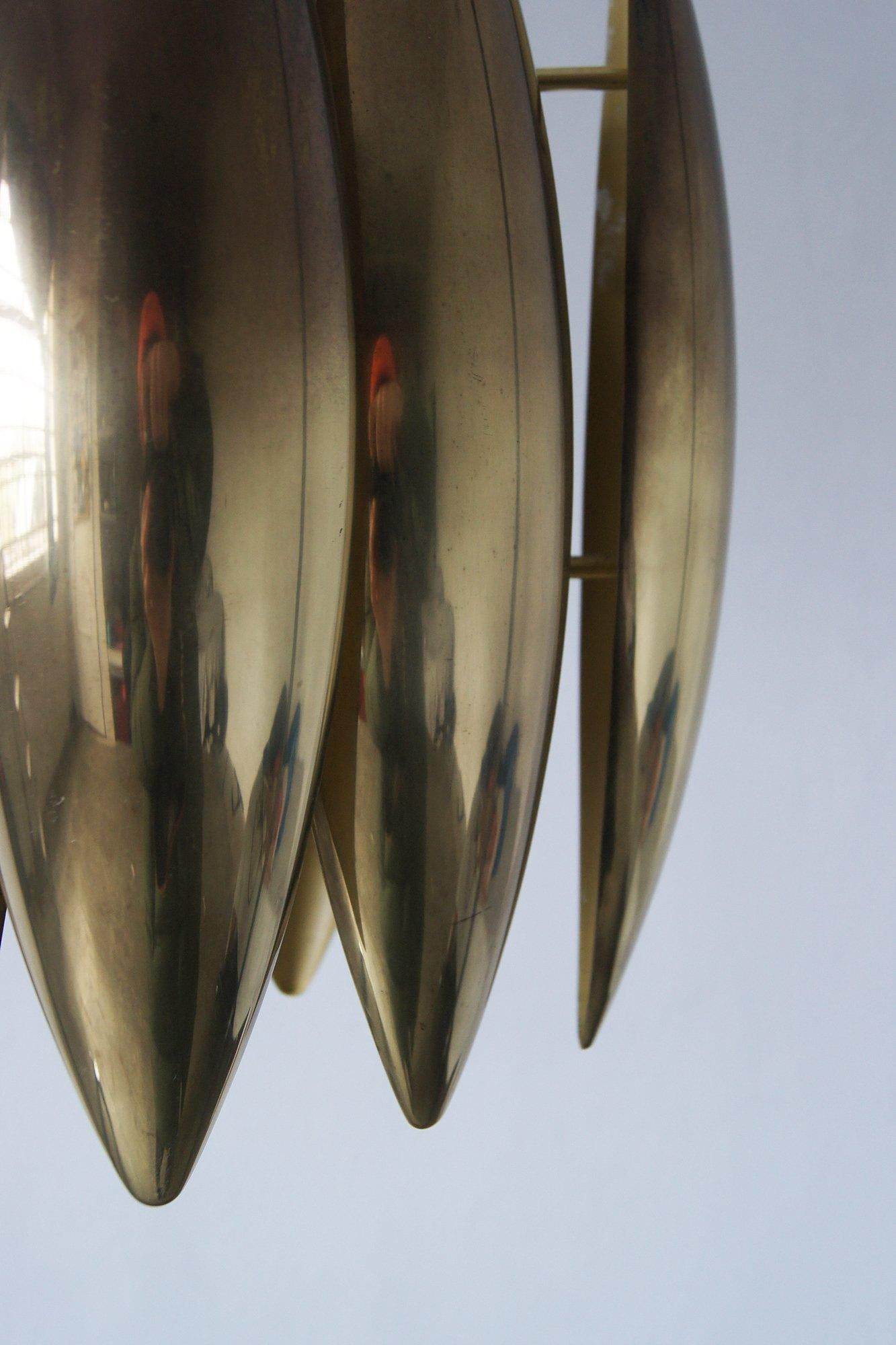 Brass Ceiling Pendant Lamp Kastor Design by Jo Hammerborg for Fog & Mørup, 1970s In Good Condition In KUTNO, PL