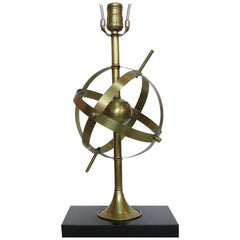 Brass Celestial Armillary Globe Study Table Lamp, Pair