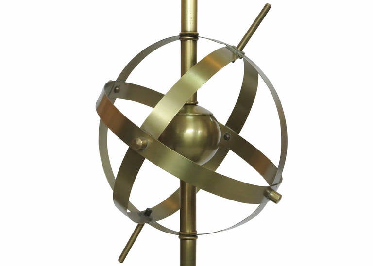 Brass Celestial Armillary Globe Study Table Lamp, Pair In Excellent Condition For Sale In Van Nuys, CA