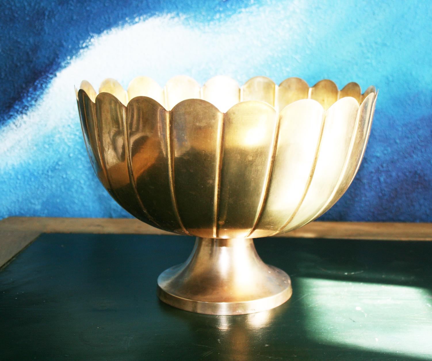 20th Century Brass Wine Cooler Footed Bowl in the Manner of Josef Hoffmann