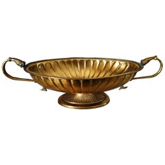  Centre de table ovale en laiton doré avec rainures néoclassiques et forme de deux poignées 