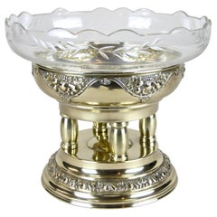 Brass Centerpiece with Cut-Glass Bowl Art Nouveau, Austria, circa 1915