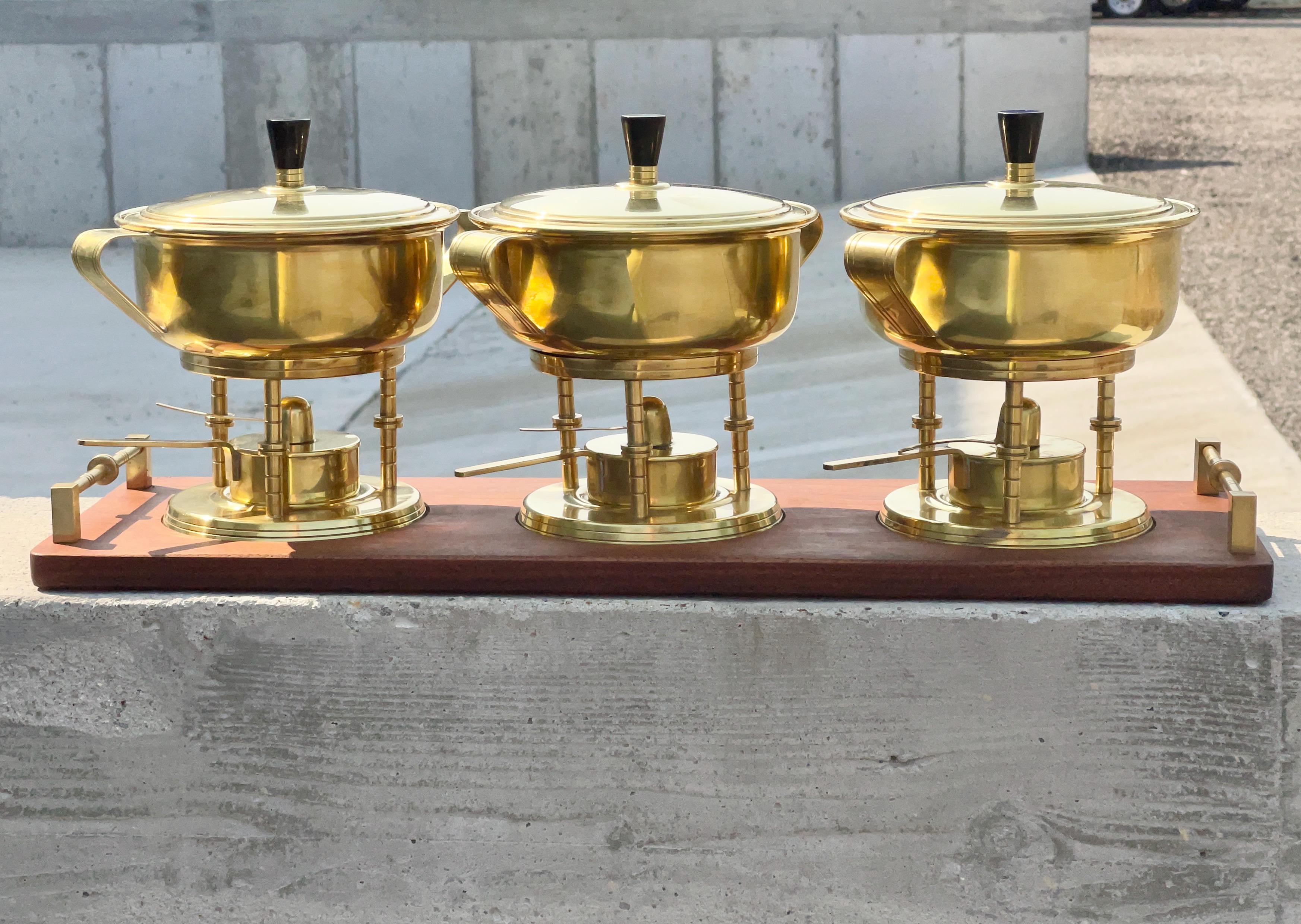 Mid-Century Modern Brass Chafing Dish Set by Tommi Parzinger for Dorlyn Silversmiths 