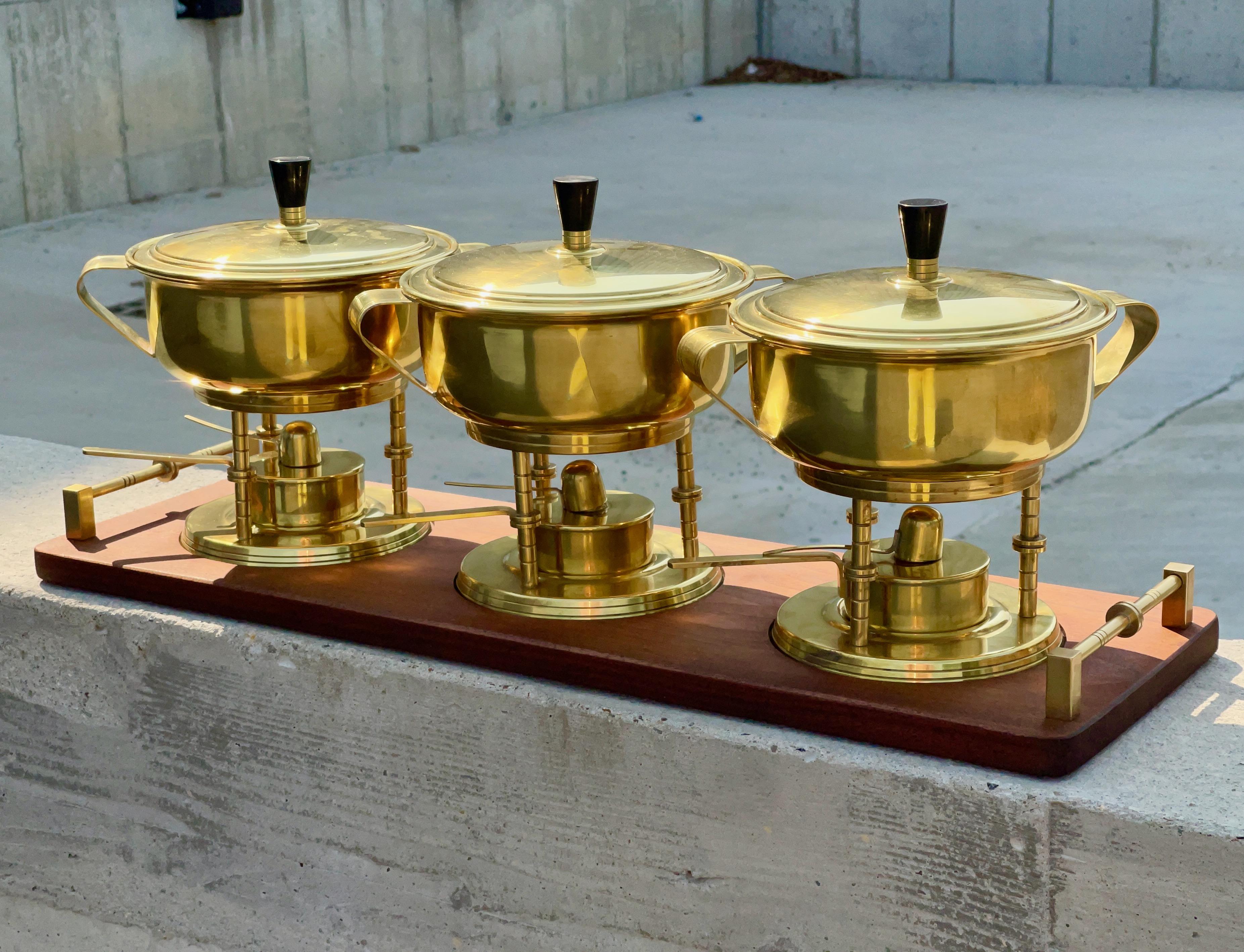 American Brass Chafing Dish Set by Tommi Parzinger for Dorlyn Silversmiths 