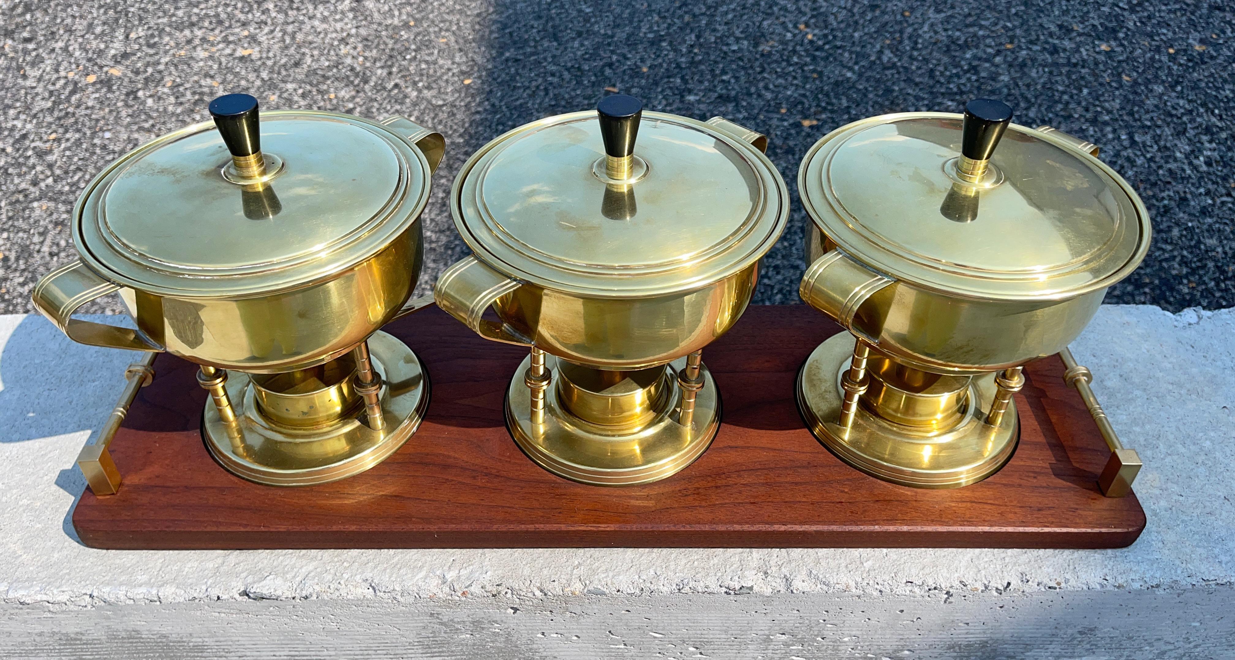 Mid-20th Century Brass Chafing Dish Set by Tommi Parzinger for Dorlyn Silversmiths 