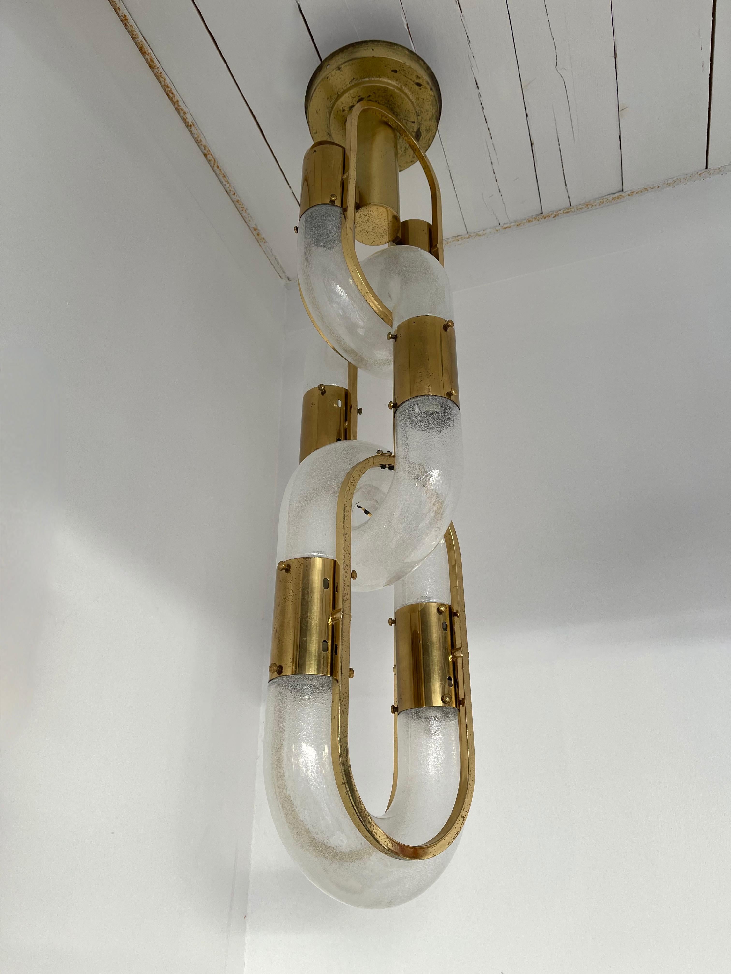 Brass Chain Chandelier Murano Glass by Aldo Nason for Mazzega, Italy, 1970s 4