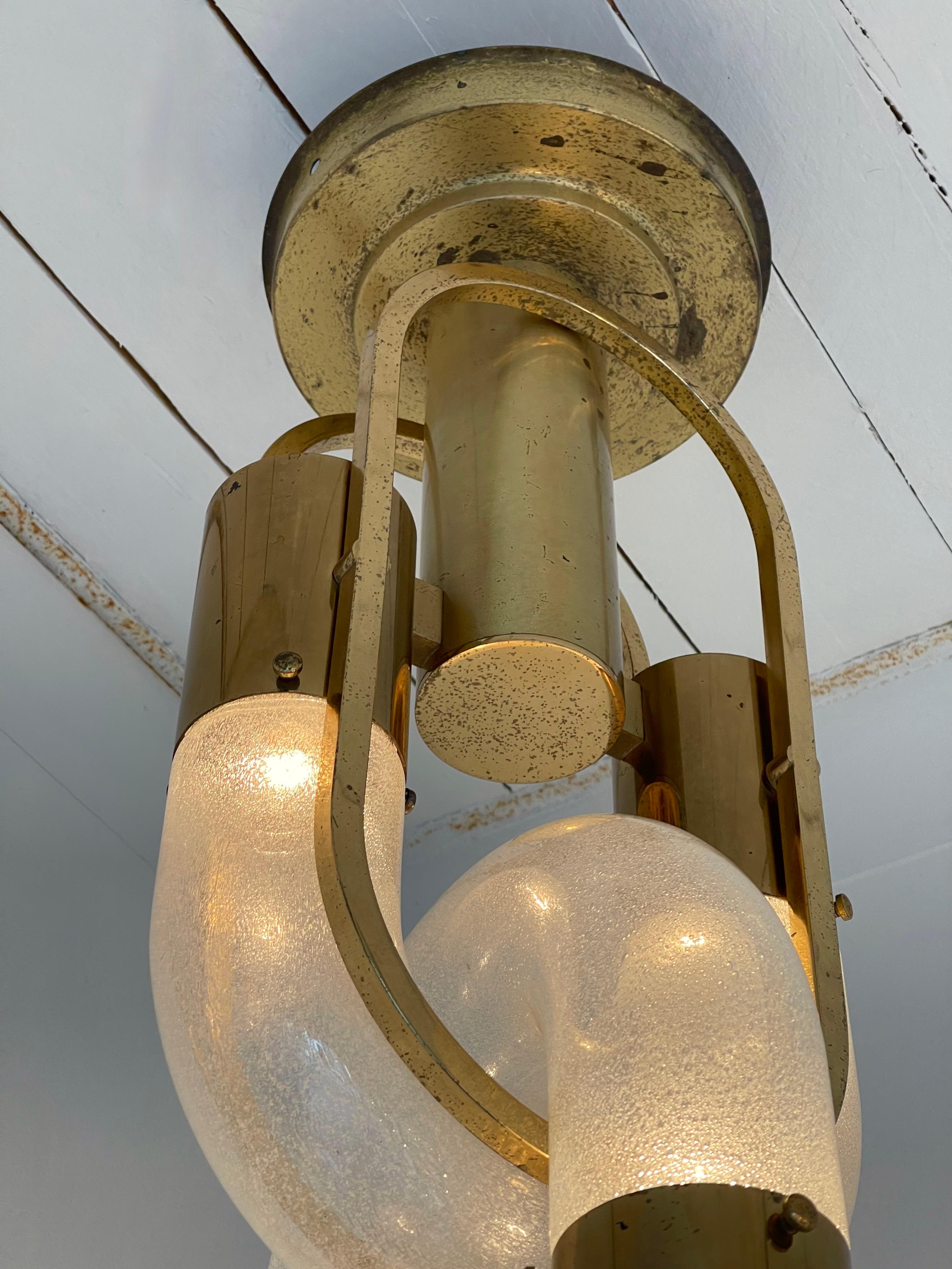 Italian Brass Chain Chandelier Murano Glass by Aldo Nason for Mazzega, Italy, 1970s