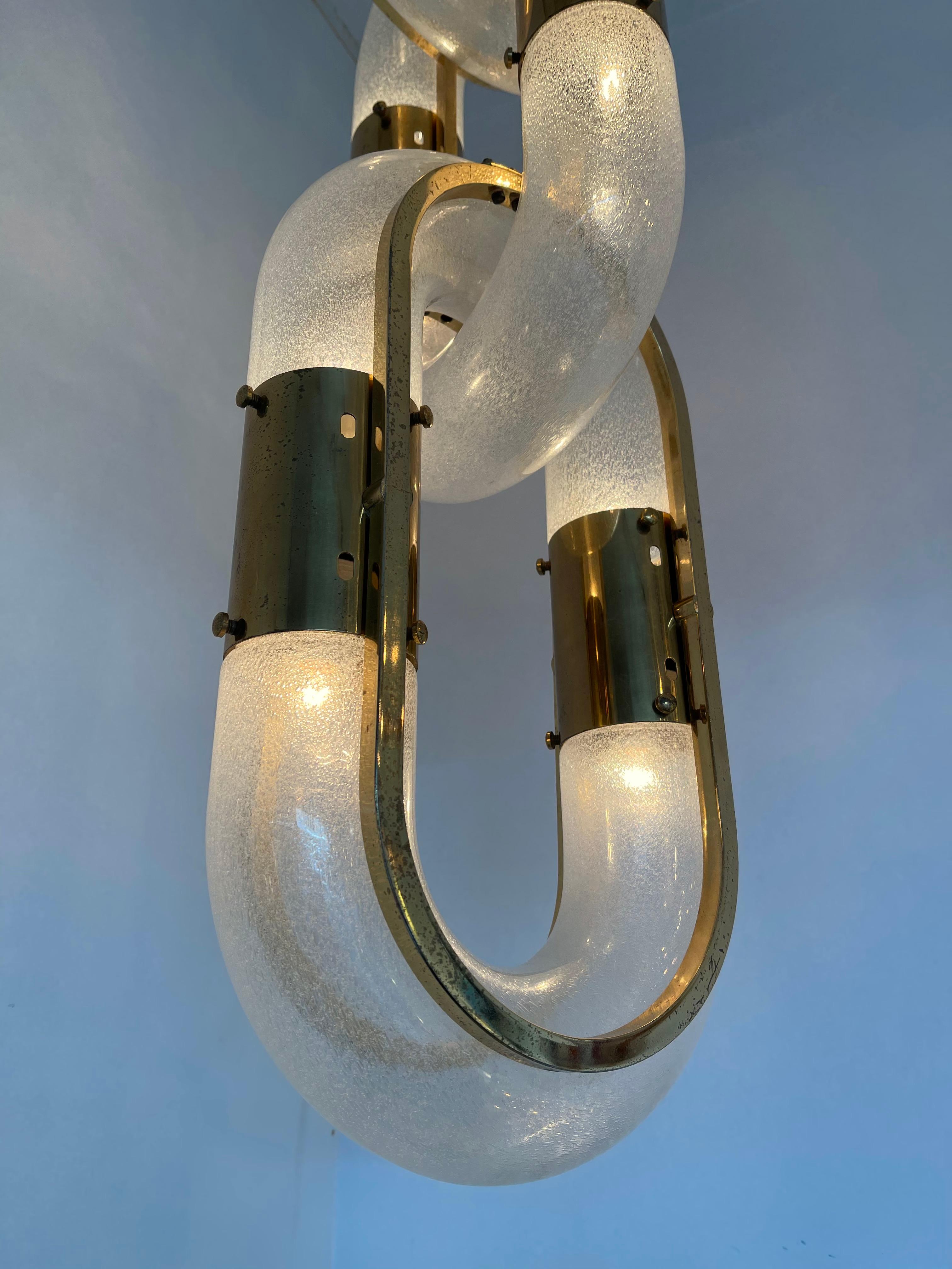 Brass Chain Chandelier Murano Glass by Aldo Nason for Mazzega, Italy, 1970s In Good Condition In SAINT-OUEN, FR