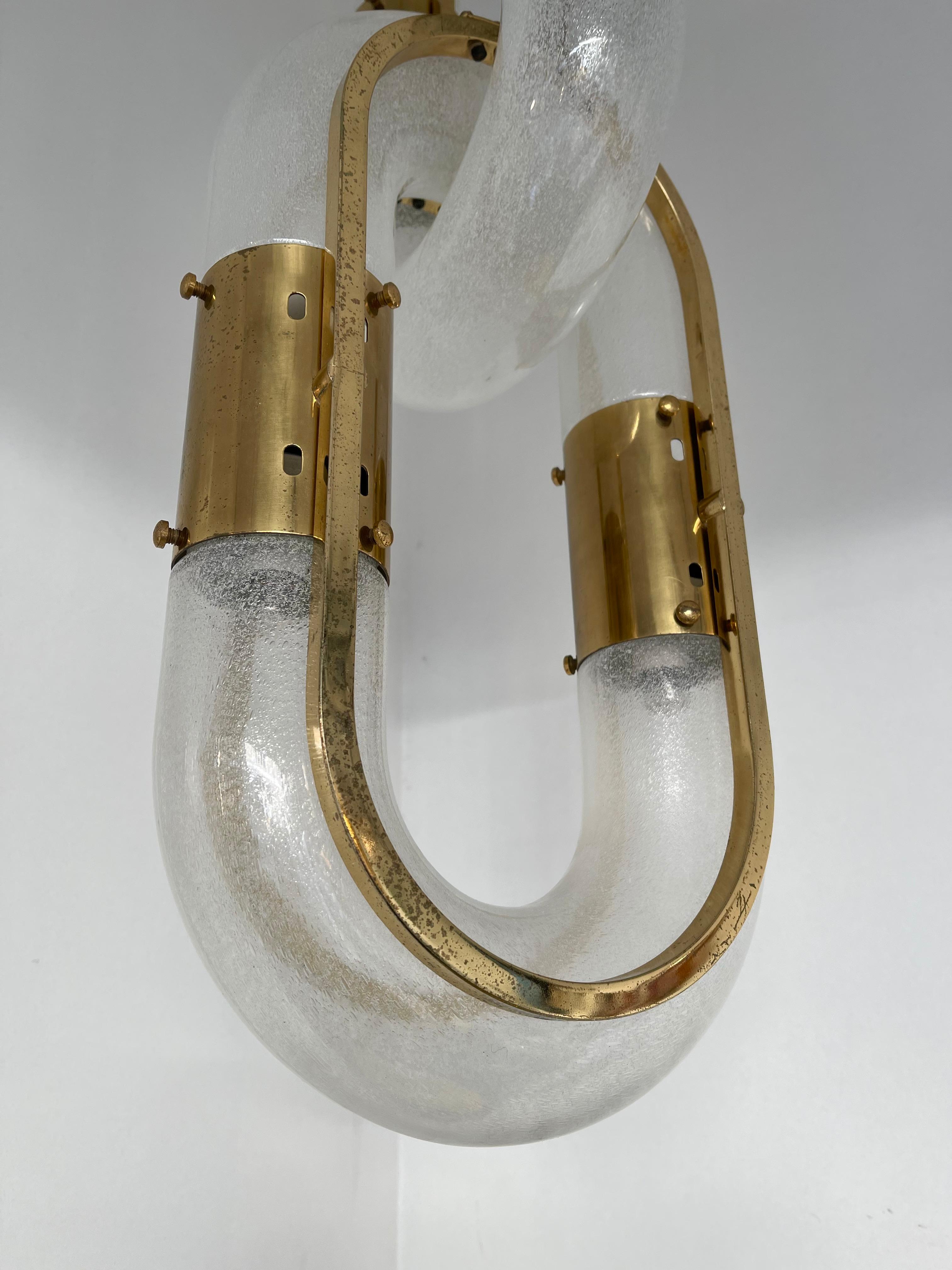 Late 20th Century Brass Chain Chandelier Murano Glass by Aldo Nason for Mazzega, Italy, 1970s