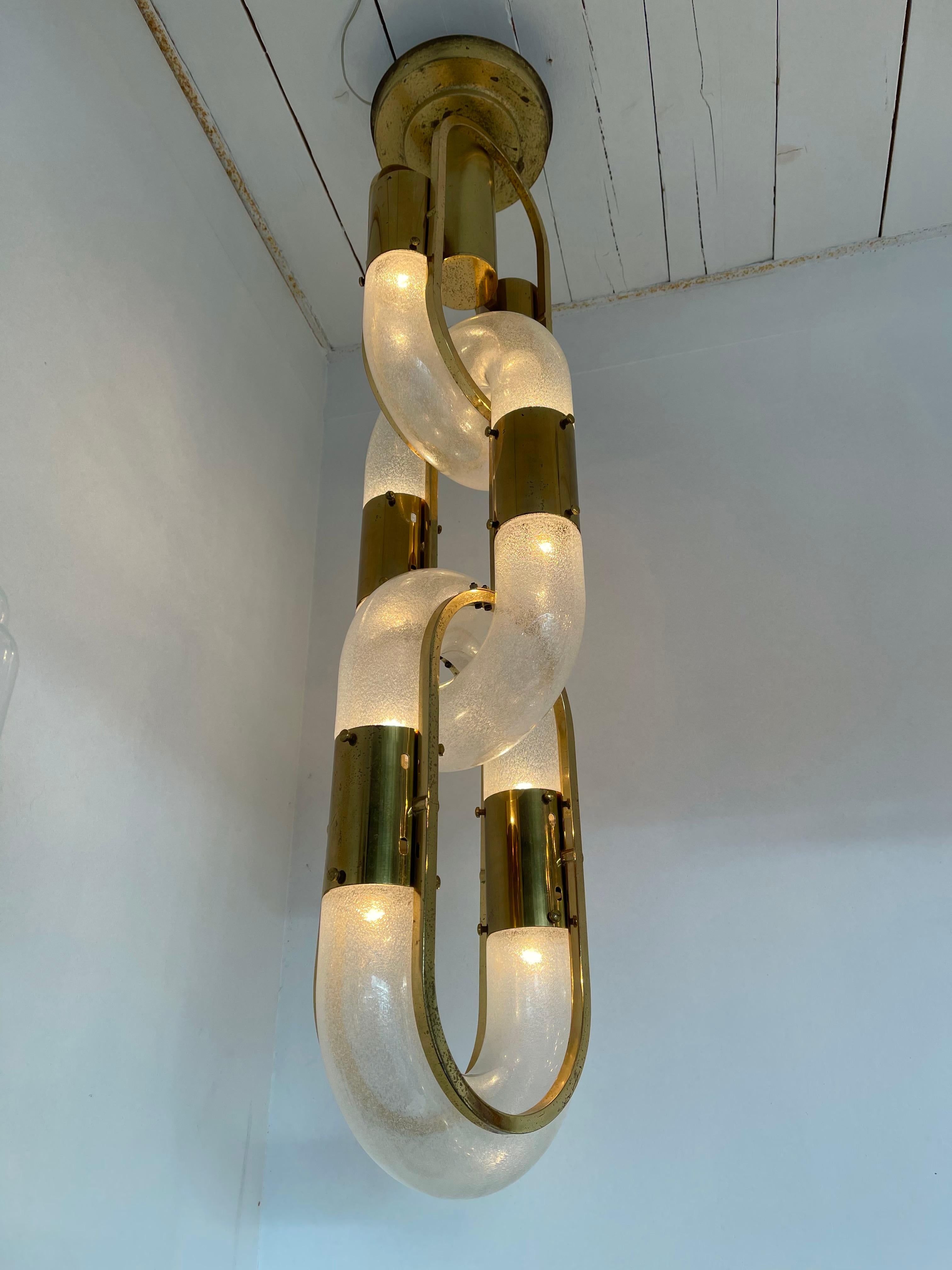 Brass Chain Chandelier Murano Glass by Aldo Nason for Mazzega, Italy, 1970s 1