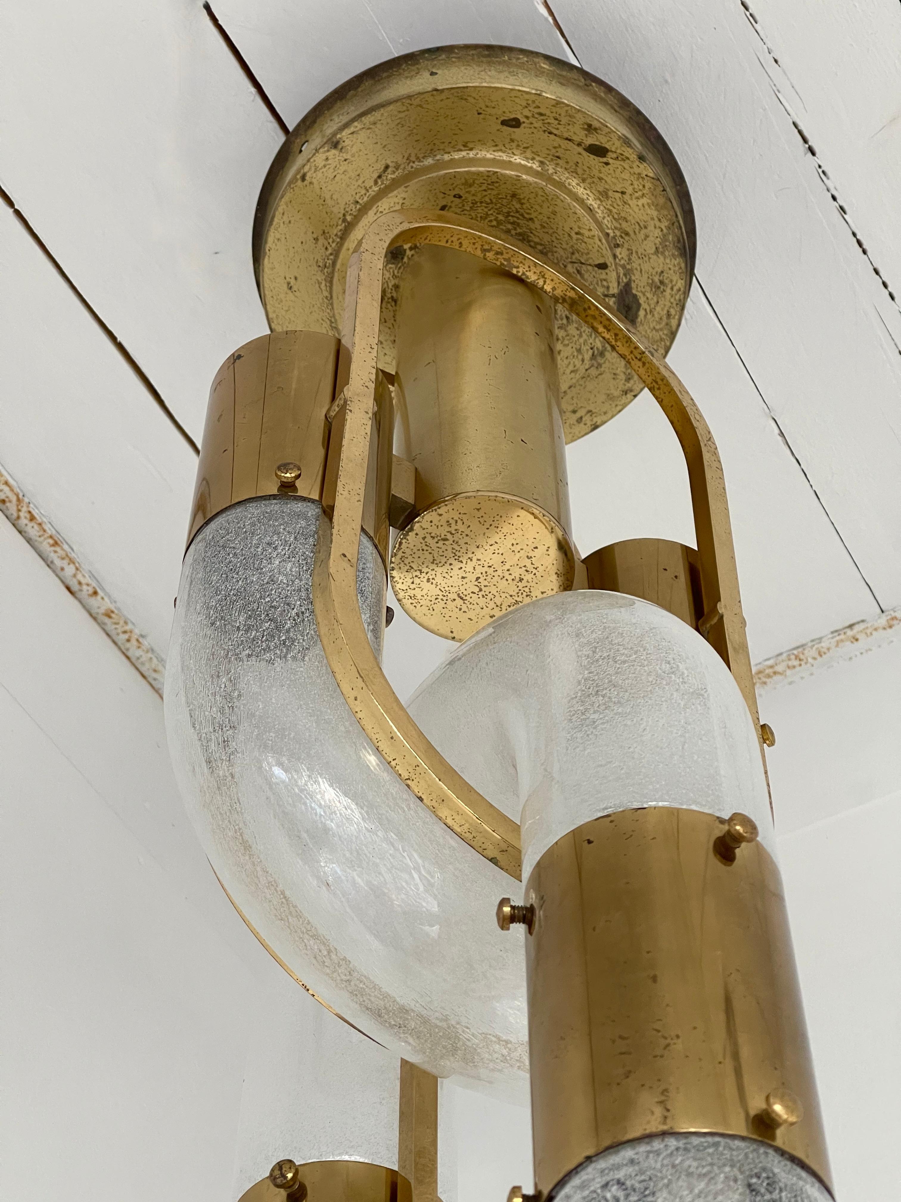 Brass Chain Chandelier Murano Glass by Aldo Nason for Mazzega, Italy, 1970s 2