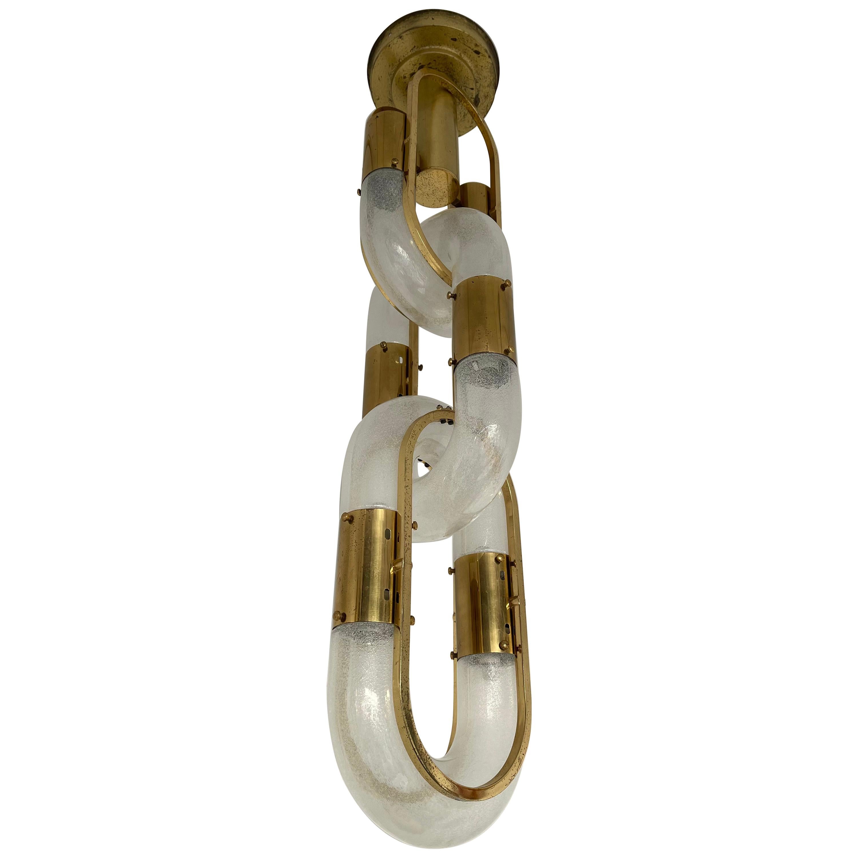 Brass Chain Chandelier Murano Glass by Aldo Nason for Mazzega, Italy, 1970s