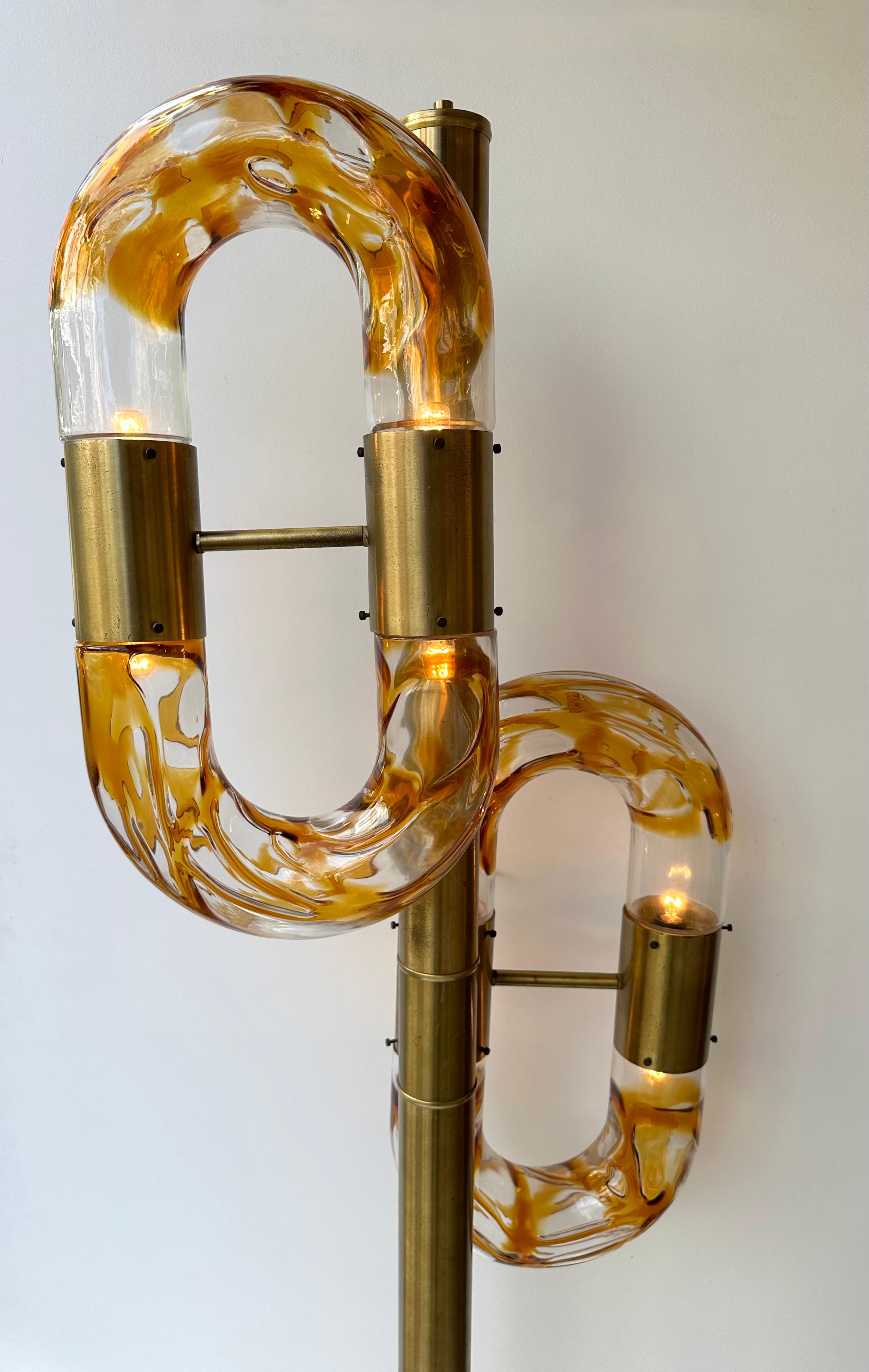 Lampadaire à chaîne en laiton de Murano par Aldo Nason pour Mazzega, Italie, 1970 en vente 4