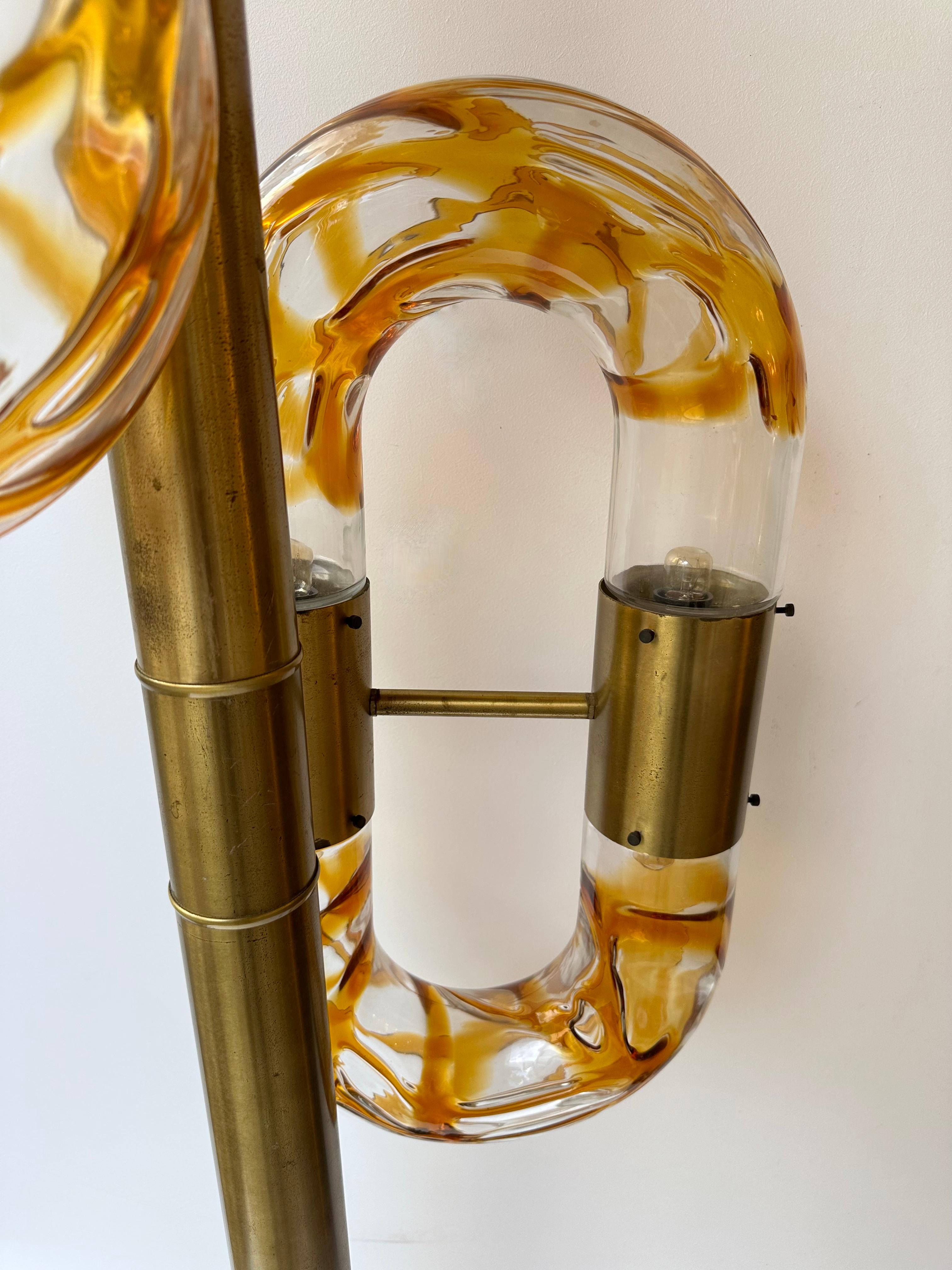 Lampadaire à chaîne en laiton de Murano par Aldo Nason pour Mazzega, Italie, 1970 en vente 6