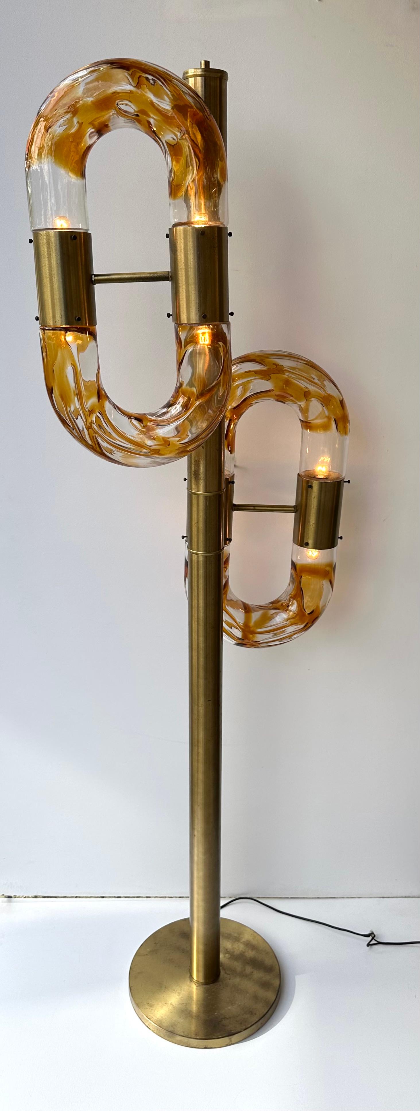 Ère spatiale Lampadaire à chaîne en laiton de Murano par Aldo Nason pour Mazzega, Italie, 1970 en vente