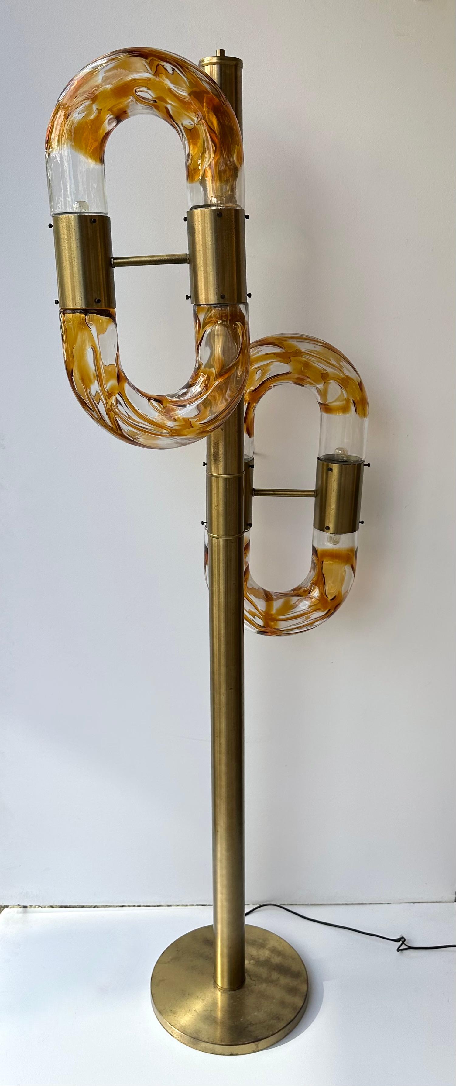 italien Lampadaire à chaîne en laiton de Murano par Aldo Nason pour Mazzega, Italie, 1970 en vente
